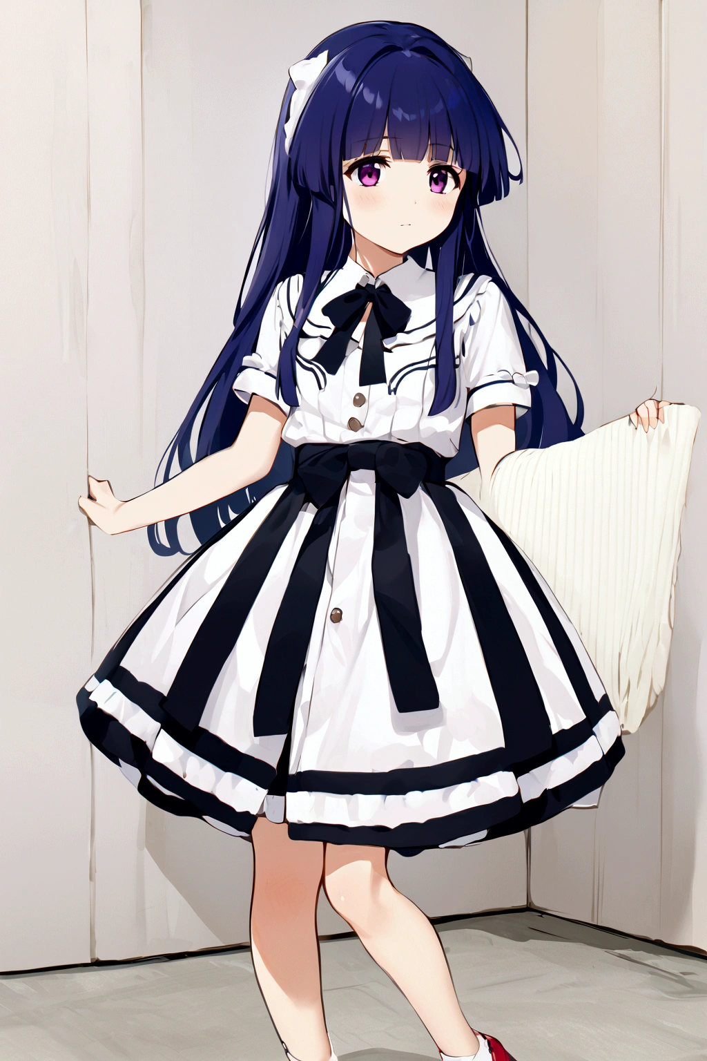One girl, alone, furude rika, cute, Blue Hair, Purple eyes, Long Hair, blunt bangs, bangs,