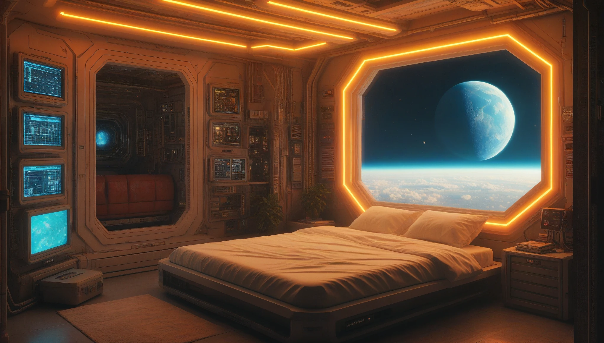 anchespaceroom, escenario, no humanos, cama, Science fiction