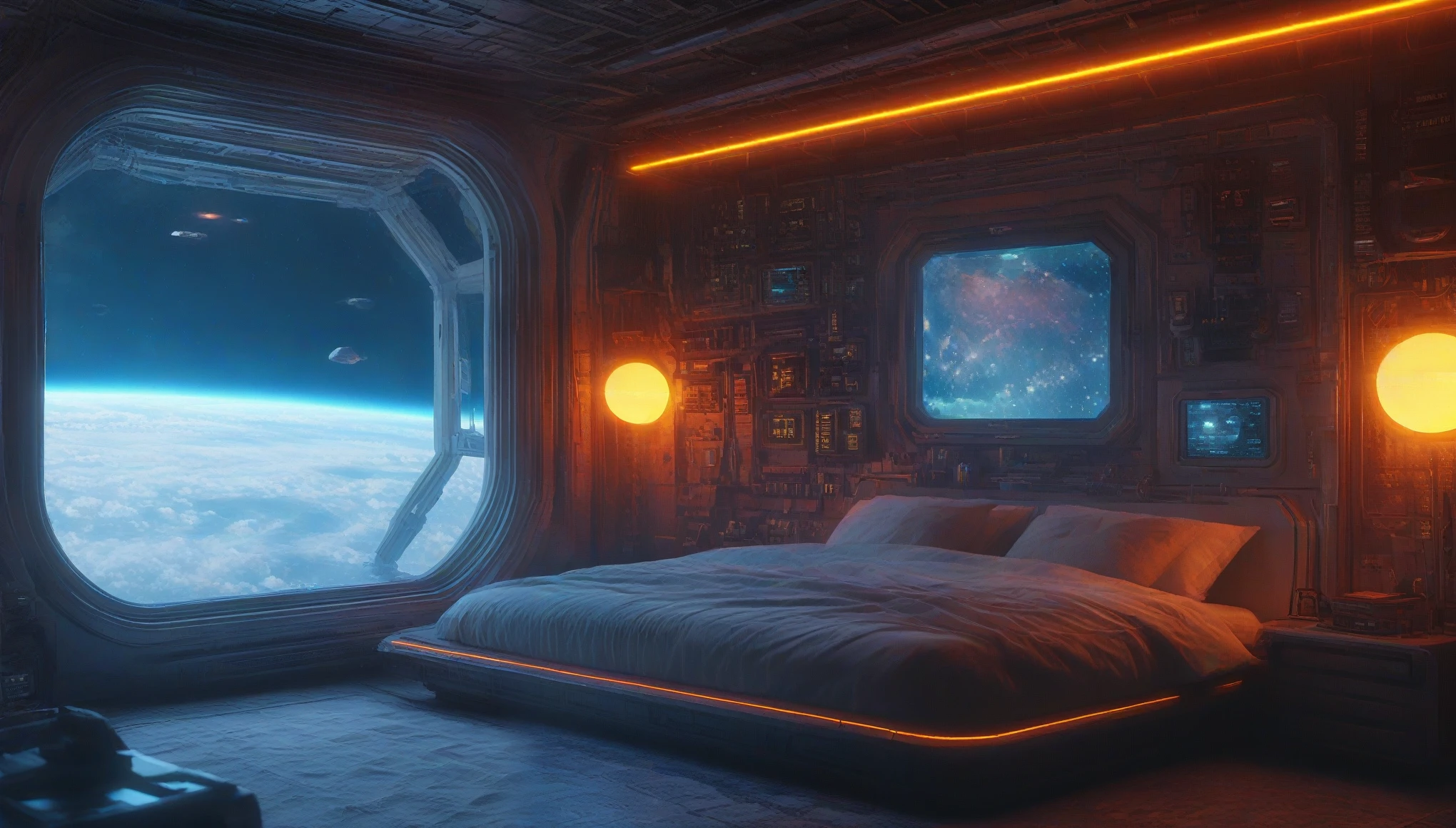 anchespaceroom, escenario, no humanos, cama, Science fiction