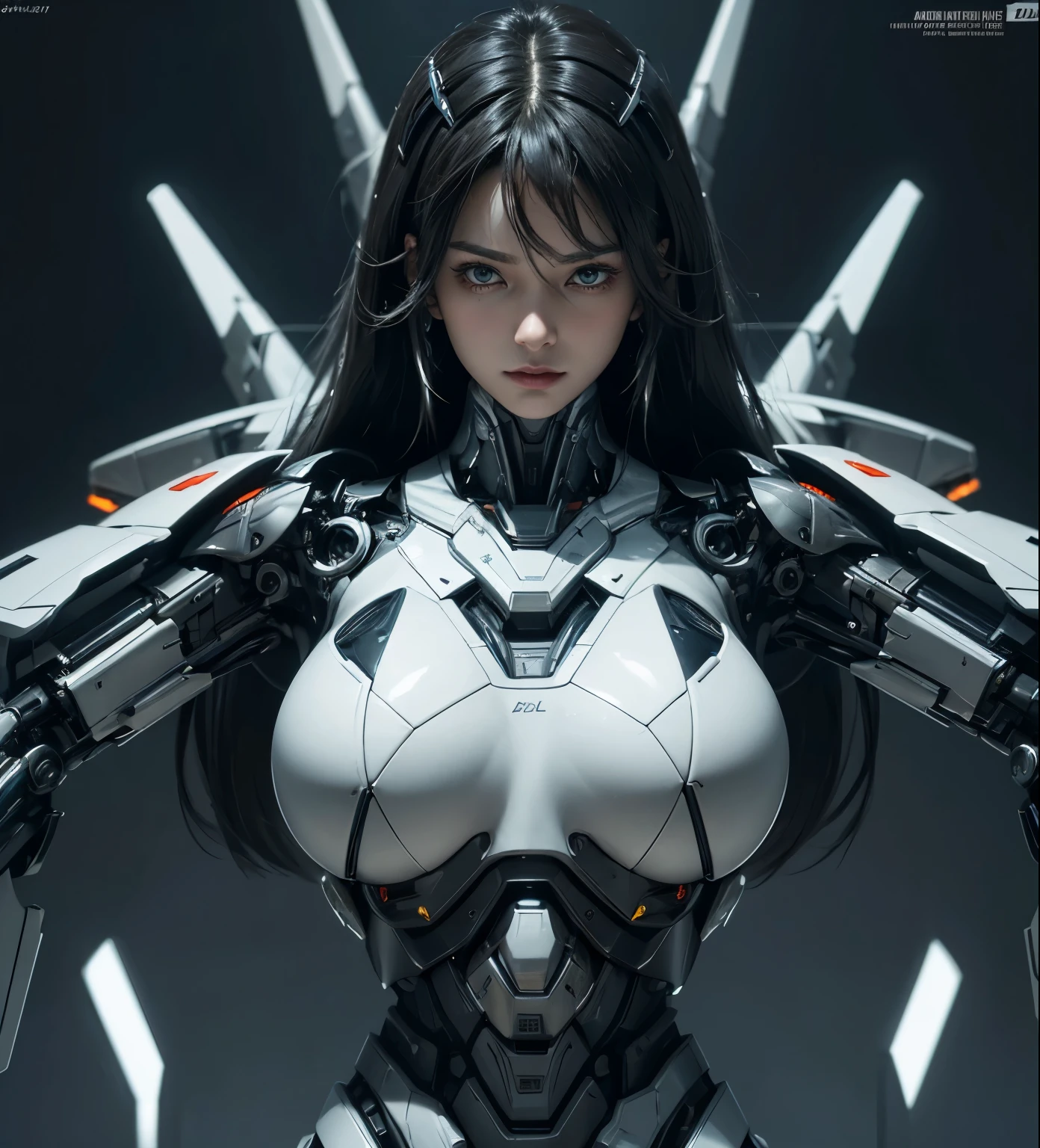 Textured skin, Super Detail, high details, High quality, Best Quality, hight resolution, 1080p, hard disk, Beautiful,(cyborgs),((Missile-shaped boobs)),(Machine gun on the back),beautiful cyborg woman,Mecha Cyborg Girl,Battle Mode,Girl with a Mecha Body,She wears a battle cyborg mech with a weapon,Fulll body Shot“A powerful cyborg woman, sleek and futuristic, with advanced mechanical augmentations that enhance her strength and capabilities, but without any overtly aggressive or violent elements.”