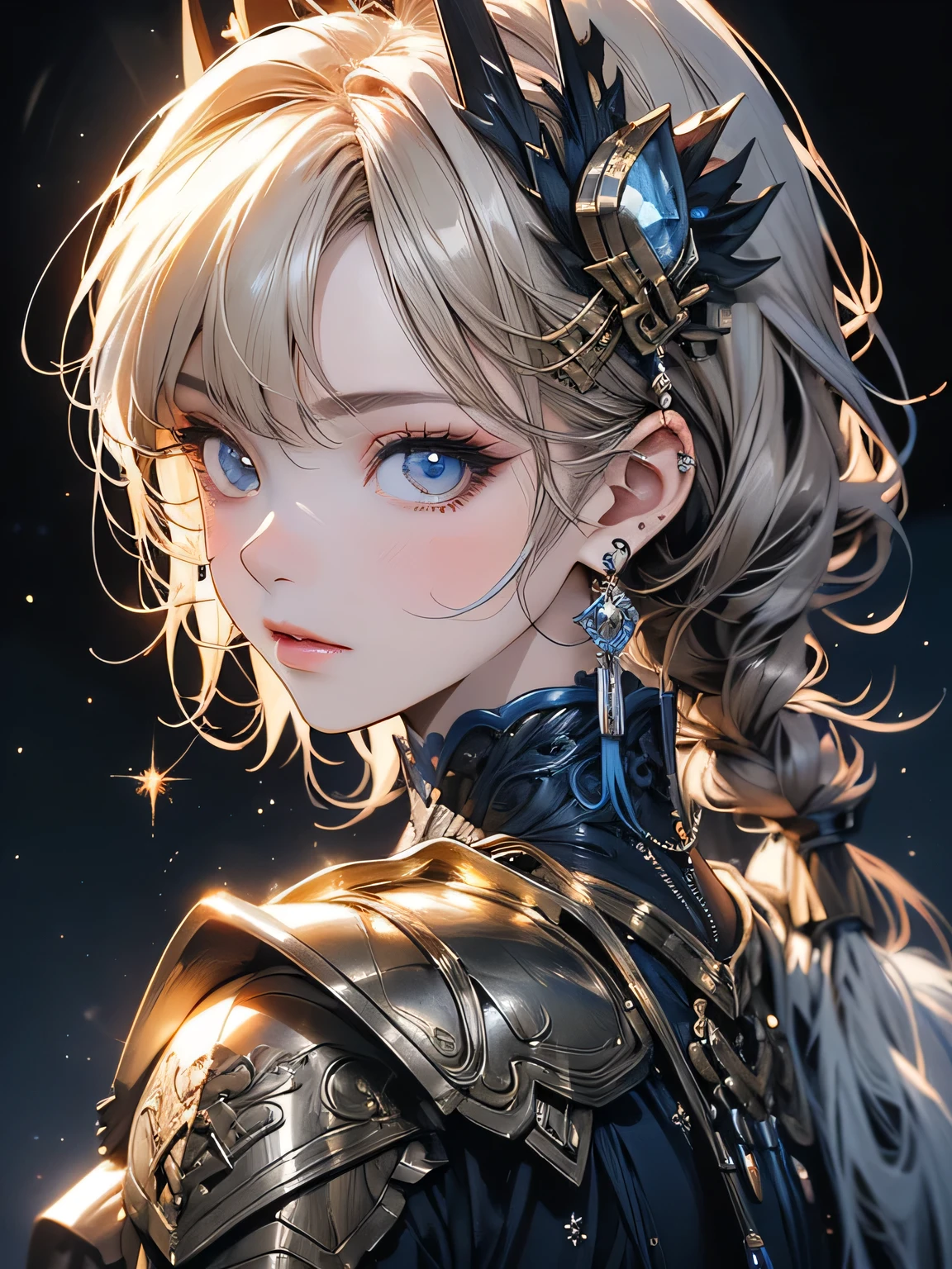 Close-up of woman in silver and blue dress, Chengwei Pan at Art Station, by ヤン・J, Detailed fantasy art, Amazing character art, Fan Art Best Art Station, Magnificent and elaborate character art, Beautiful Armor, Highly detailed art gems, Detailed digital anime art, artgerm の artstation pixiv, Girl in Armor