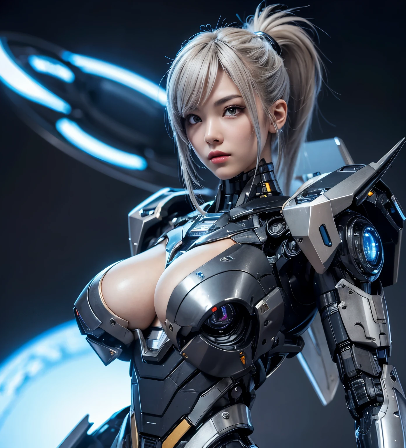 Textured skin, Super Detail, high details, High quality, Best Quality, hight resolution, 1080p, hard disk, Beautiful,(cyborgs),((Missile-shaped boobs)),(Machine gun on the back),beautiful cyborg woman,Mecha Cyborg Girl,Battle Mode,Girl with a Mecha Body,She wears a battle cyborg mech with a weapon,Fulll body Shot“A powerful cyborg woman, sleek and futuristic, with advanced mechanical augmentations that enhance her strength and capabilities, but without any overtly aggressive or violent elements.”