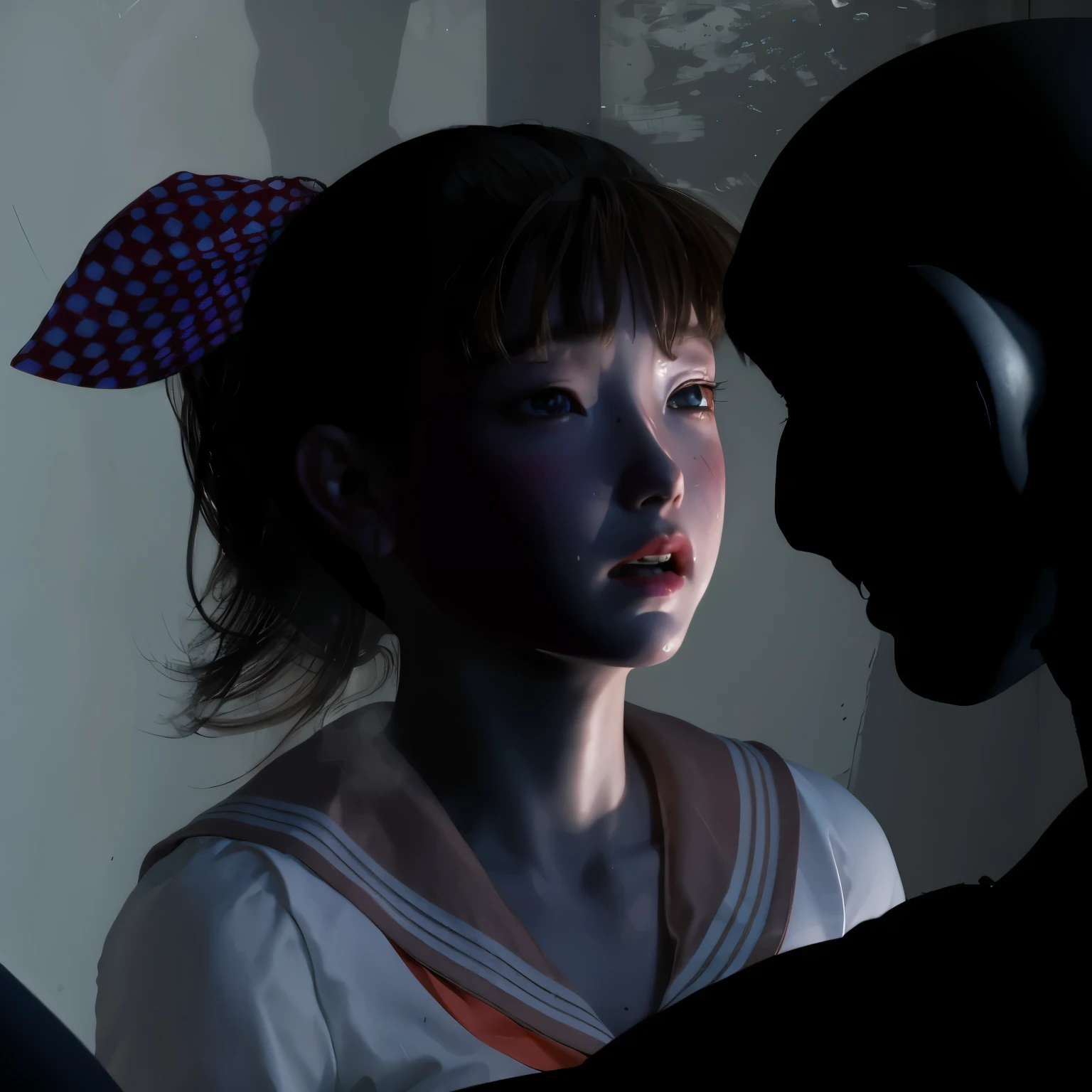 ((sad、Frightened expression))、((Sweaty、Blushing'cheek、Sweaty skin))、(8k, highest quality, masterpiece:1.2), (Realistic, photo-Realistic:1.37), Very detailed,highest quality, Ultra-high resolution, Professional Lighting, Photon Mapping, Radio City, Physically Based Rendering, Cinema Lighting, Midnight Road,Depth of the written border, Sharp focus,moonlight, Good composition,1 girl,alone,(whole body), (whole body),Beautiful and beautiful eyes,((Red eyes、I'I'm afraid of something))、 Pause, Tight waist,Japanese , Black Hair,Messy Hair,Long hair blowing in the wind,((Navy blue socks))、(Ulzzang-6500:1.2)、 Mix 4,