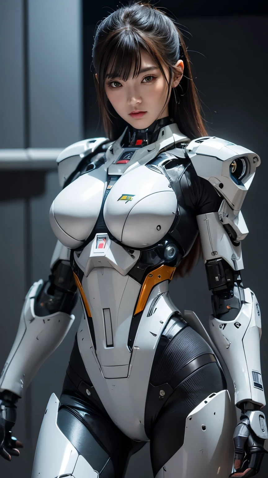 Textured skin, Super Detail, high details, High quality, Best Quality, hight resolution, 1080p, hard disk, Beautiful,(Super Heroine),Oppai Missile,beautiful cyborg woman,Mecha Cyborg Girl,Battle Mode,Girl with a Mecha Body,She wears a battle cyborg mech with a weapon,Fulll body Shot