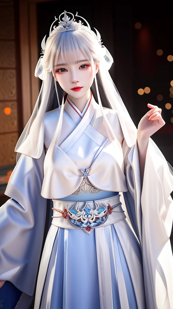 close up of a woman wearing a white dress and a medical mask, concept art inspired by Huang Ji, trending on cg society, fantasy art, white hanfu, ethereal beauty, xianxia fantasy , Chinese style, a beautiful imaginary princess, pale milky white porcelain skin, ((a beautiful imaginary princess)), porcelain white skin, beautiful Chinese model, pale skin skin as white as pale snow