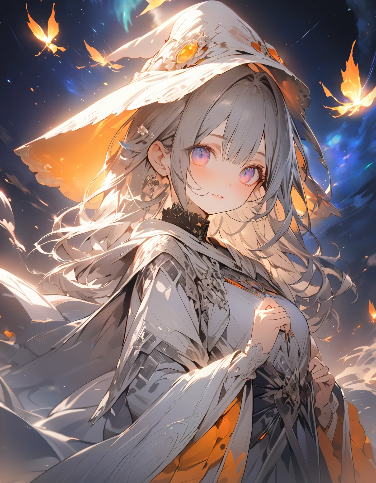(masterpiece:1.2),(anime),(Medieval Background)、(Wizard)、cute、Light effects、(Water Magic、magic circle)Beautiful and fine details, Glowing Skin, 4k, night, High Contrast, ((Mastepiece, highest quality)) (full moon: 1.2), (nebula: 1.3), Distant Mountain, Treebreak Production Art, (Warm light source: 1.2), (fire Fly: 1.2), Yellow and Orange, Intricate details, Volumetric Lighting, Realism Break (Mastepiece: 1.2) (highest quality), Super detailed, (Dynamic Configuration: 1.4), Extremely detailed and colorful, (Iridescent colors: 1.2), (Brilliant lighting, Ambient lighting), dream-like, Magic, (alone: 1.2) Perfect Fingers