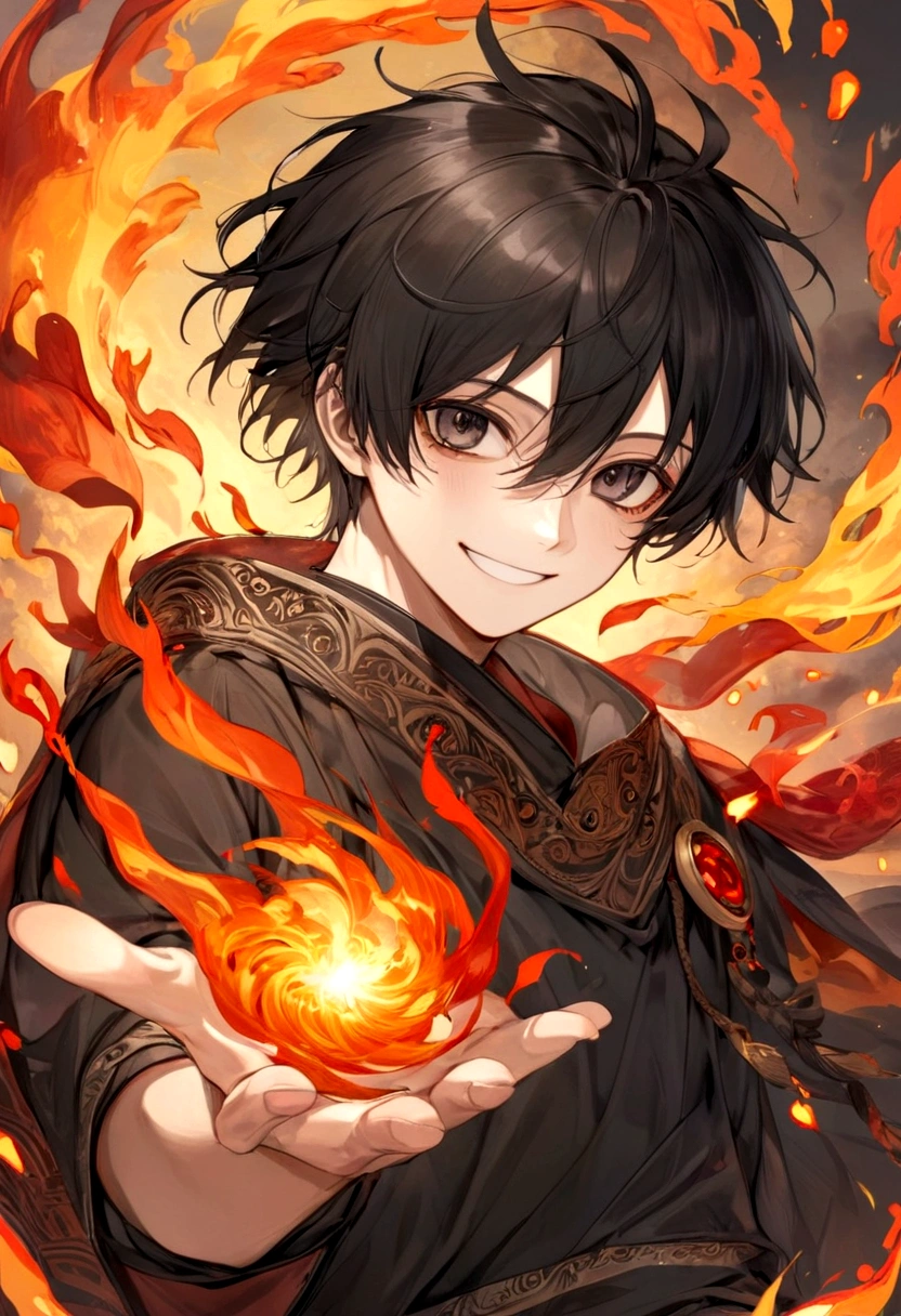 Male, Smiling, Fire Element, Black Hair, Black Eyes