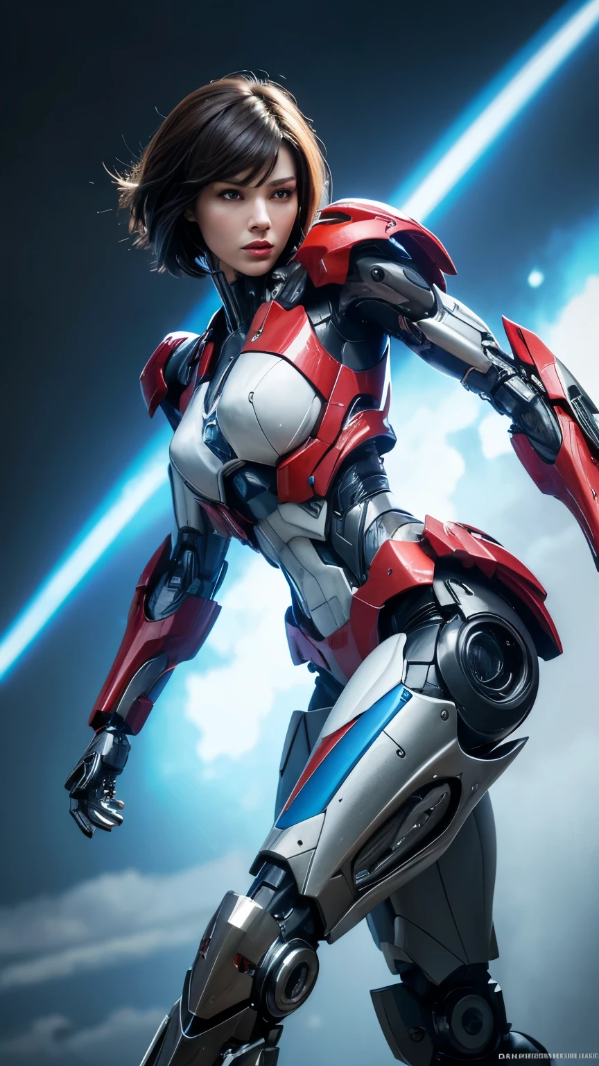 Textured skin, Super Detail, high details, High quality, Best Quality, hight resolution, 1080p, hard disk, Beautiful,(Arcee),beautiful cyborg woman,Mecha Cyborg Girl,Battle Mode,Girl with a Mecha Body,She wears a futuristic Transformers mech,Female Warrior,fully body photo,A powerful cyborg woman, sleek and futuristic, with advanced mechanical augmentations that enhance her strength and capabilities.