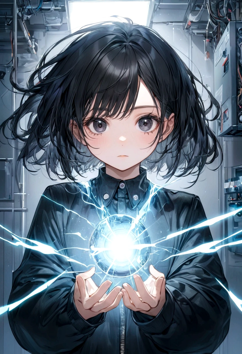 Female, Element Electric, Black Hair, Black Eyes