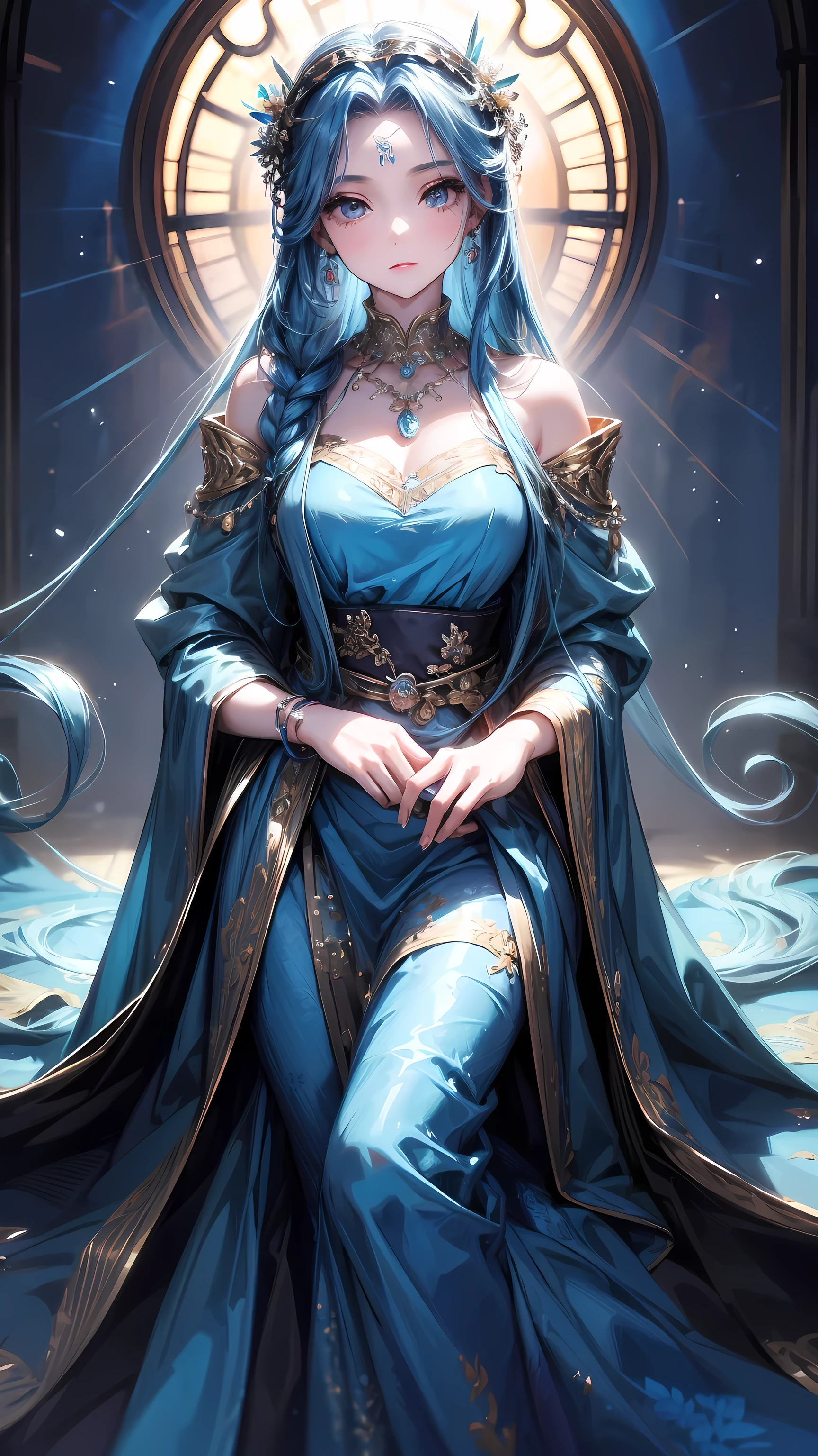Beautiful woman with stunningly vivid eyes wearing a flowing tunic, digital art, high detail, fantasy, realistic, vibrant colors, soft lighting, elegant composition, conceptual artwork by Michael C. Hayes and Victoria Gedvillas, 4k resolution, imaginative world-building, enchanting atmosphere