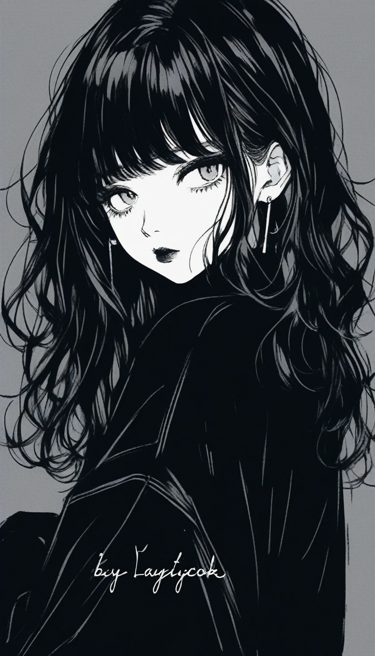 (highest quality, sketch:1.2), Dark monochrome background, Japanese Manga,Illustrator,Japanese Manga,1 girl, Delicate lips,sweater,custom,background completely black, Neon Hair,Texture Clipping,Canadian, masterpiece, style: Retro Classic, 深いblack, art, sketch book, (blackのボブヘア:1.35, black:1.55), bad woman 