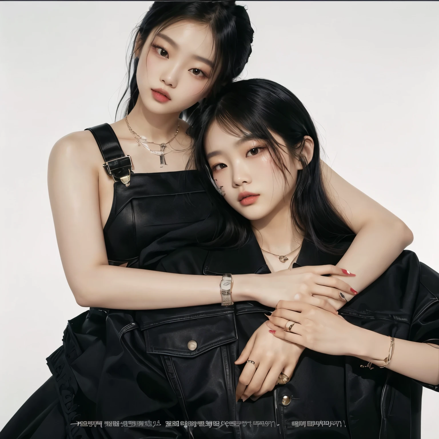 "Best Quality, Two-headed Korean girl, tall,is standing,Colossal tits,kneehigh boots, Black pantyhose,Looking at the camera,Fulll body Shot, simple background."