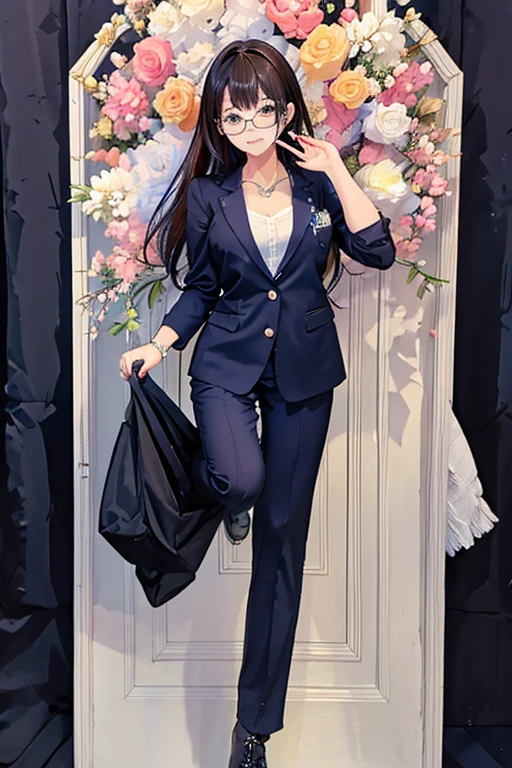 highest quality、masterpiece、High sensitivity、High resolution、One Woman、Glasses、In a suit