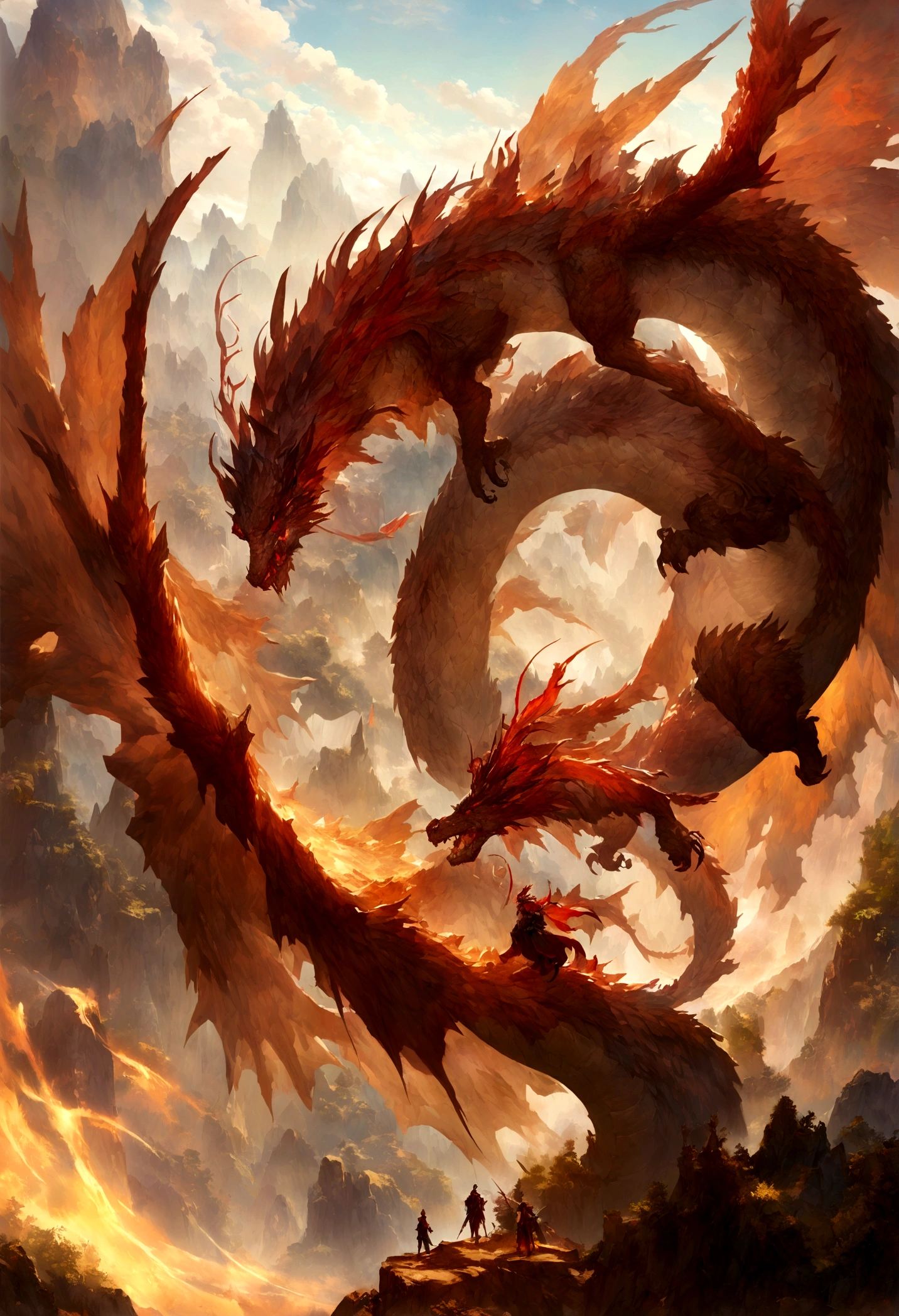 Chinese dragon circling between mountains,With dragons as the main background,There are clouds,There is mine enterance,Flying in the sky(CHinese dragon:1.5),highly detailed fantasy art,hyperrealistic d & D fantasy art,Hero, Artstation contest winner,--no wings,