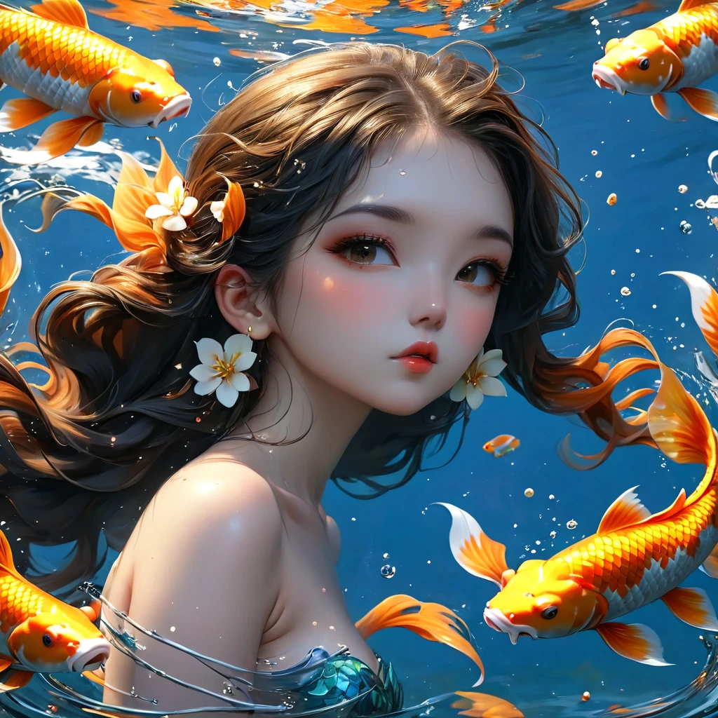 Fishtail Mermaid,Big koi,Lots of koi,Koi fish of different colors and styles、Four white koi carps,Polka dot five color koi、Orange Gold Koi、Red and white koi、Meikai light yellow brocade,Peach Blossom,avatar