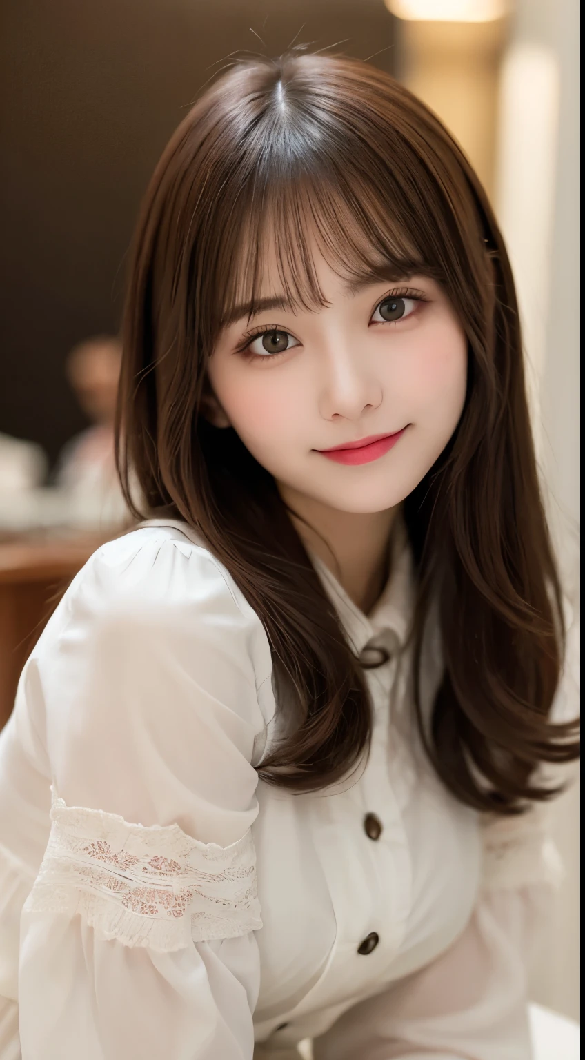 Tabletop, highest quality, shape, Very detailed, finely, High resolution, 8k wallpaper, 完璧なダイナミックな構shape, Beautiful and exquisite,ランダムなcute髪,,Natural color lip, Bold sexy pose,smile、20-year-old girl、cute、Looking into the camera,Always blur the background,Perfect and beautiful face,Slim face and figure,Big eyes、Putting on gal makeup,Small face,Shooting from below、Blurred Background,Elegant feminine face、smile、Actual Photos、Adult Lolita Fashion