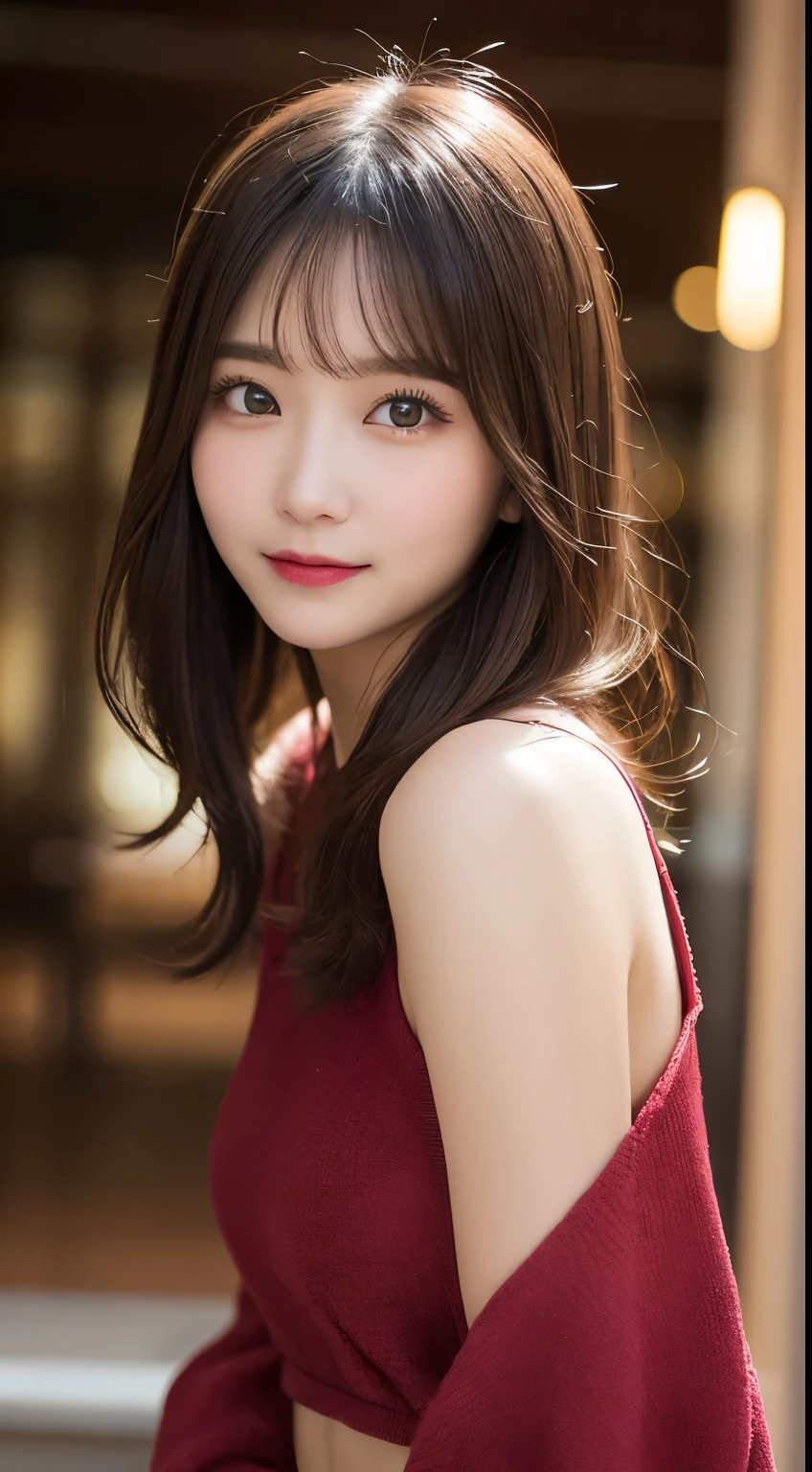 Tabletop, highest quality, shape, Very detailed, finely, High resolution, 8k wallpaper, 完璧なダイナミックな構shape, Beautiful and exquisite,ランダムなcute髪,,Natural color lip、20-year-old girl、cute、Looking into the camera,Always blur the background,Perfect and beautiful face,Slim face and figure,Big eyes、Putting on gal makeup,Small face,Shooting from below、Blurred Background,Elegant feminine face、Cyberpunk Fashion、smile、Change pose randomly、Randomly change the shooting angle and position