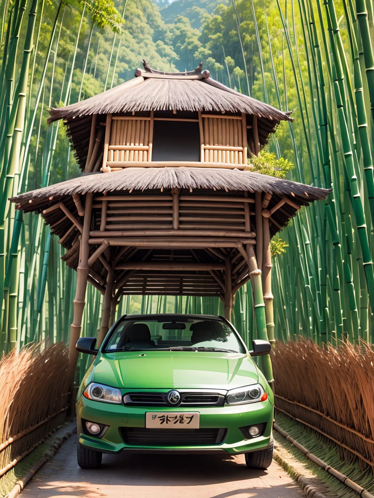 Realistic style，bamboo huts，Bamboo Forest--Car