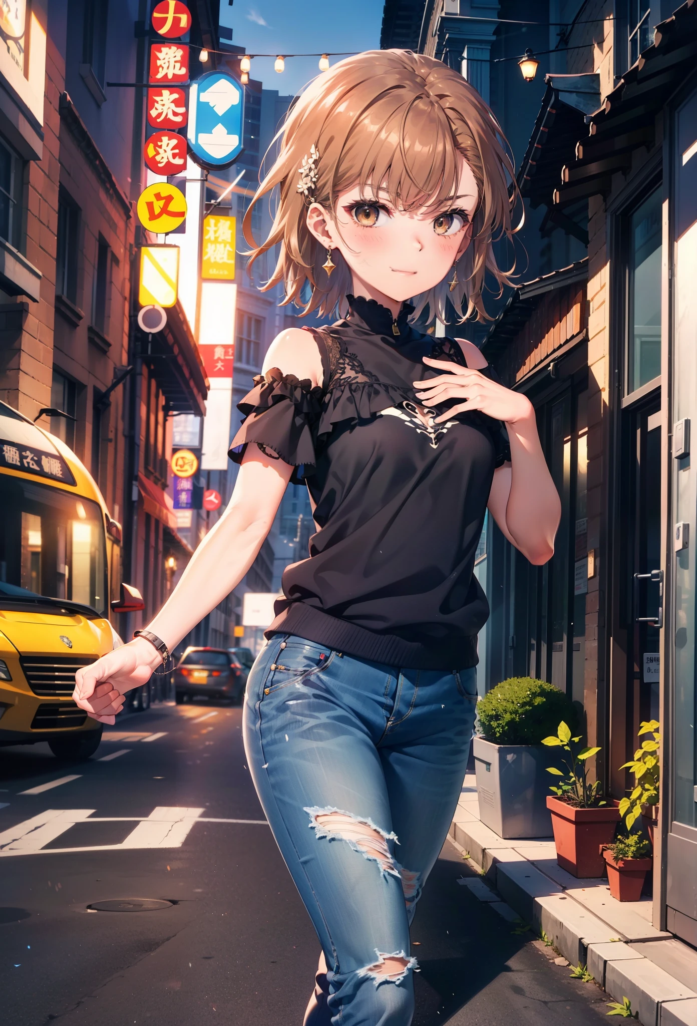 8k,highest quality,masterpiece,(((Pixel Perfect, 細部まin完璧))), 一people々in, 1people々, Mycotrose, Brown eyes,Brown Hair,short hair,blush,Cold shoulder tops,Short sleeve,Skinny jeans,Stiletto heels,happy smile, smile, Open your mouth,whole bodyがイラストに入るように,Walking,night,Looking down from above,
break outdoors, Residential Street,crowd, people々々々々々,
break looking at viewer, whole body,
break (masterpiece:1.2), highest quality, High resolution, unity 8k wallpaper, (shape:0.8), (Beautiful details:1.6), Highly detailed face, Perfect lighting, Highly detailed CG, (Perfect hands, Perfect Anatomy),