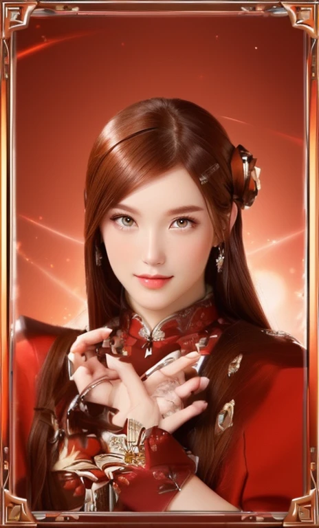 Reddish brown hair、Straight Hair、Half Caucasian and half Oriental、The eyes are large