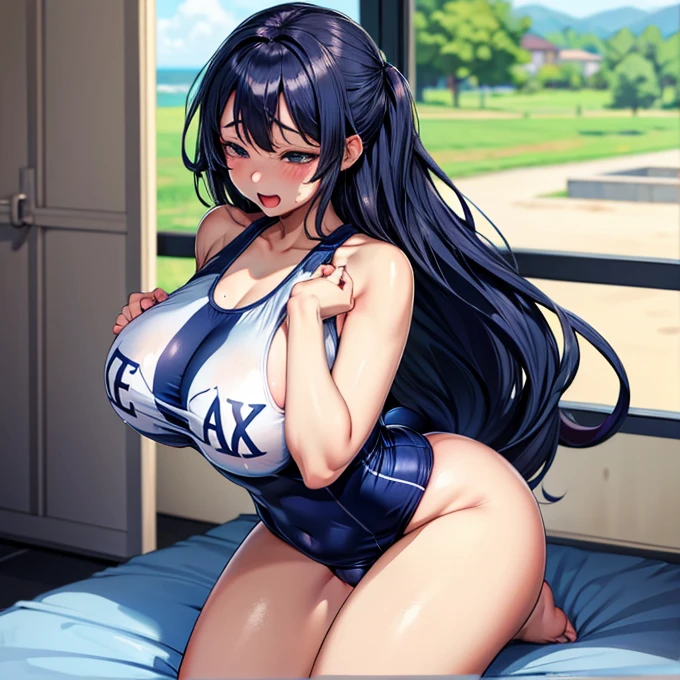 School Swimsuit　Big Breasts　one person　　Ahegao　Long Hair