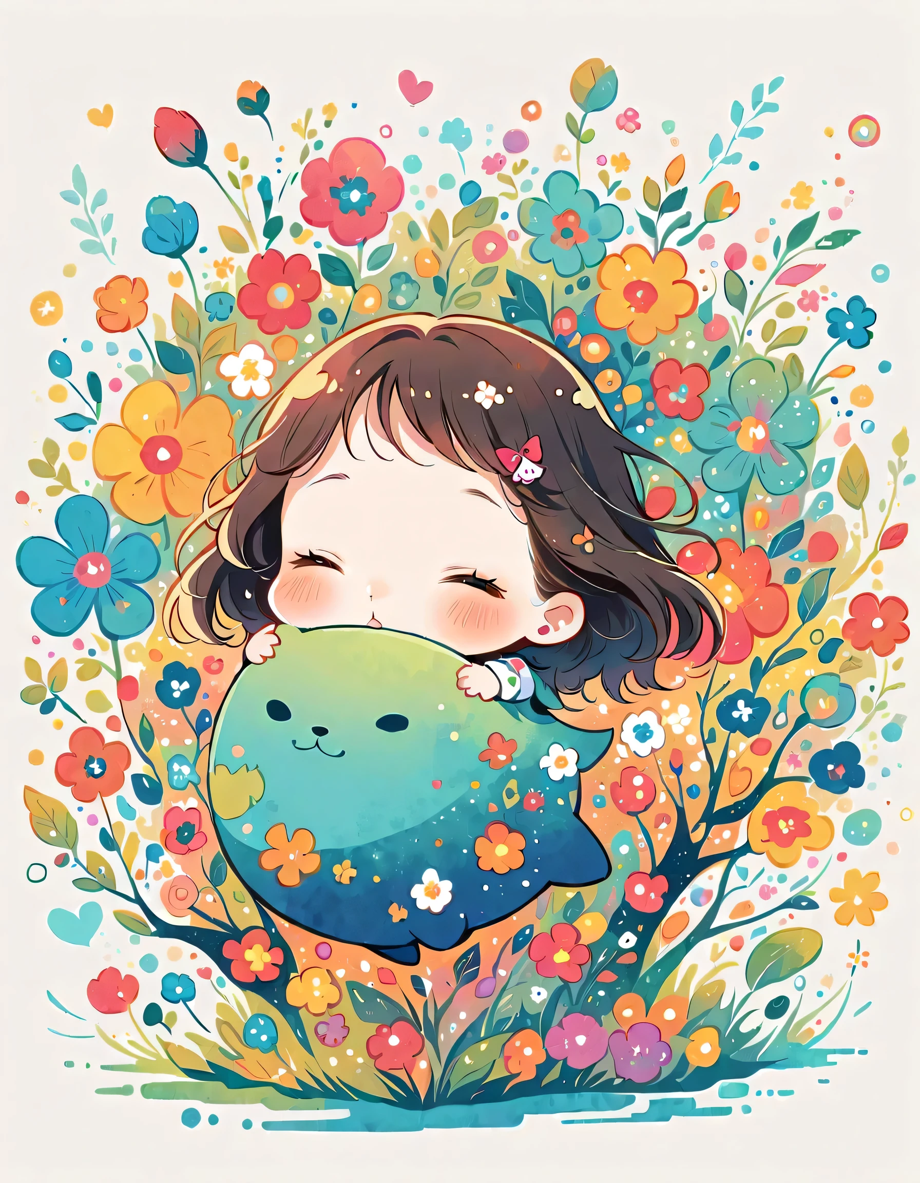 Fujichoco style、The most beautiful girl of all time、Lips in Love、Colorful flowers、Simple line initials、Abstract art、(((chibi))), Colorful and cute alien, Totoro Forest