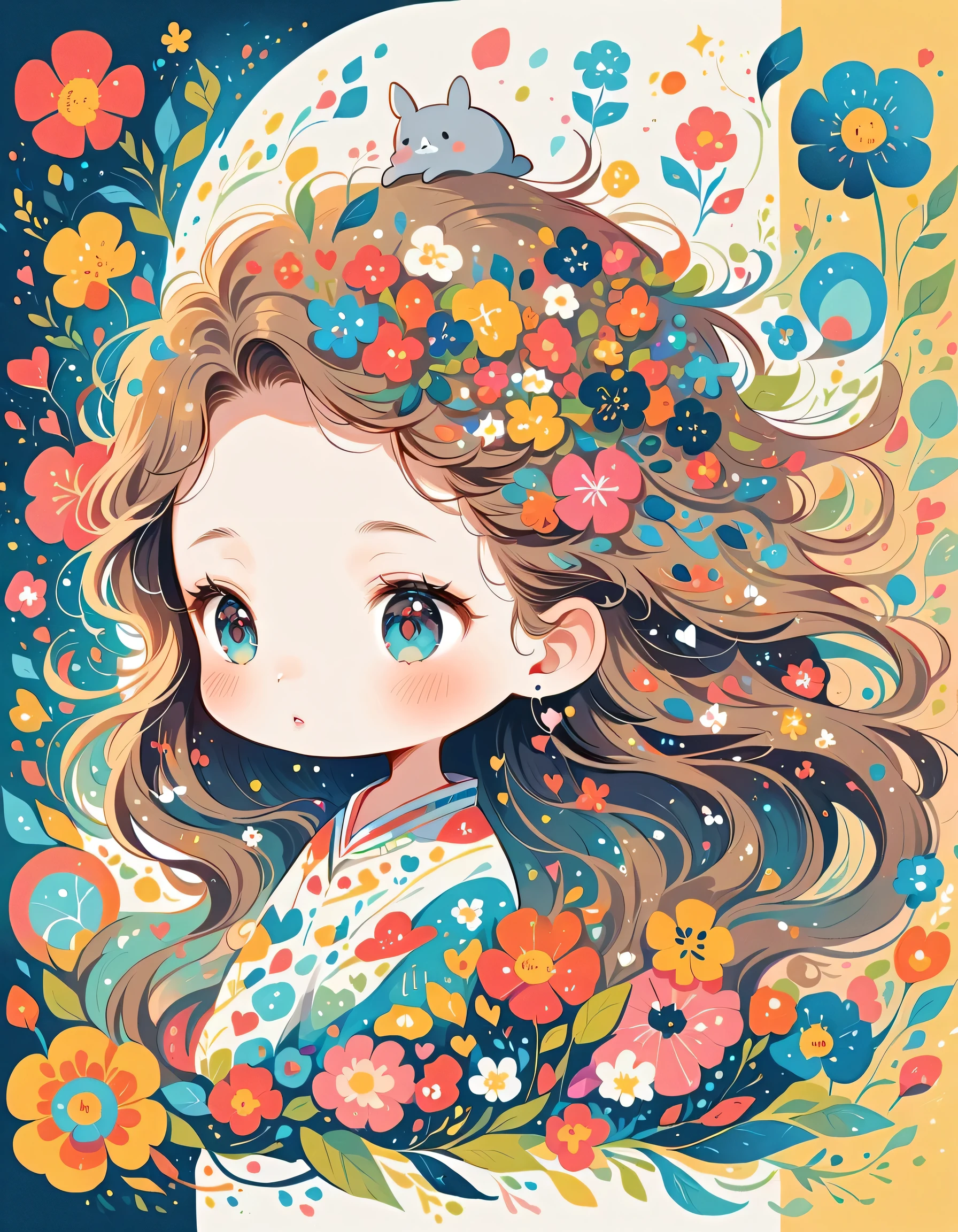 Fujichoco style、The most beautiful girl of all time、Lips in Love、Colorful flowers、Simple line initials、Abstract art、(((chibi))), Colorful and cute alien, Totoro Forest