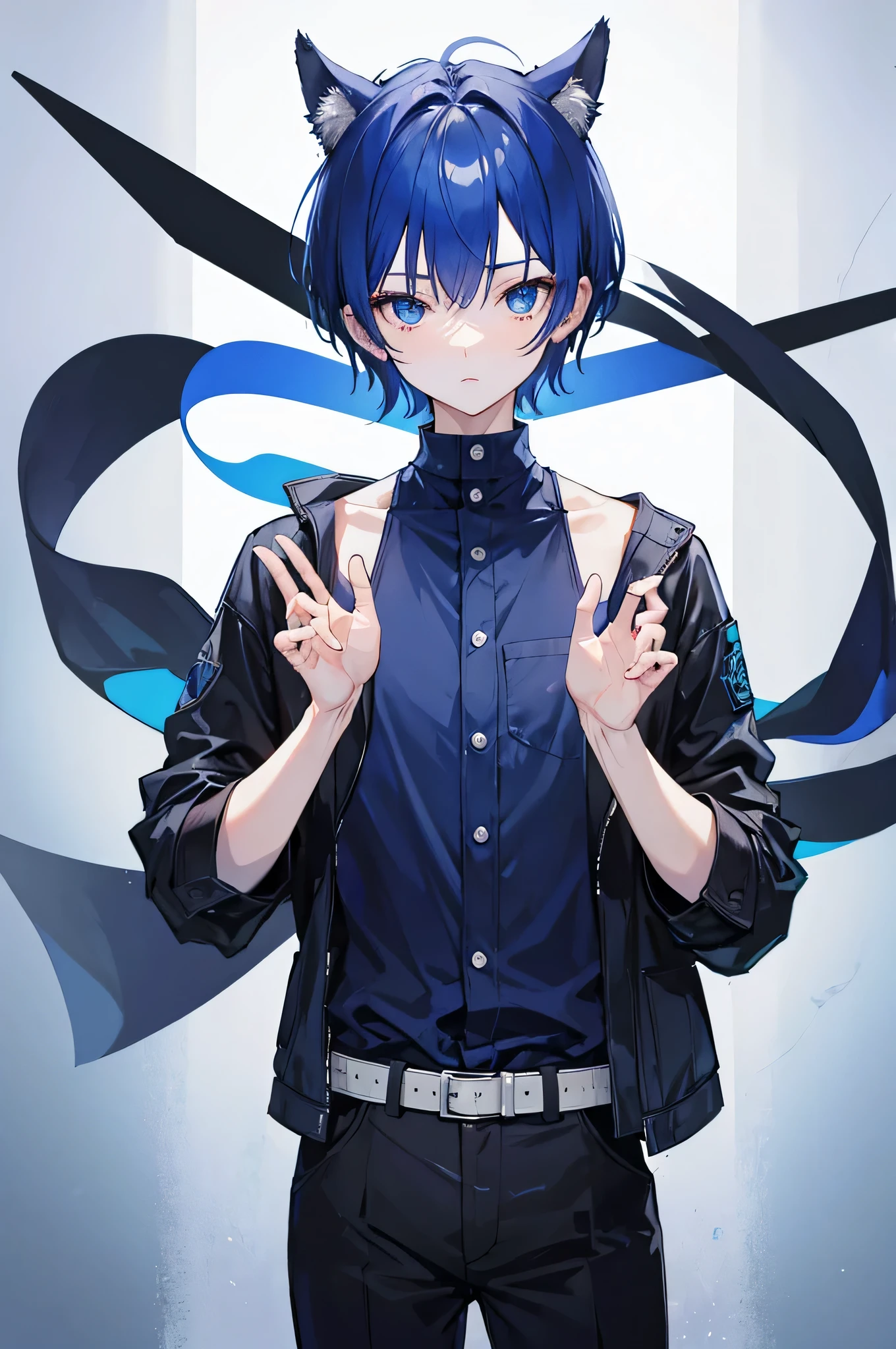 Dark blue hair Animal Pose male 20-year-old Blue Eyes short hair Front view