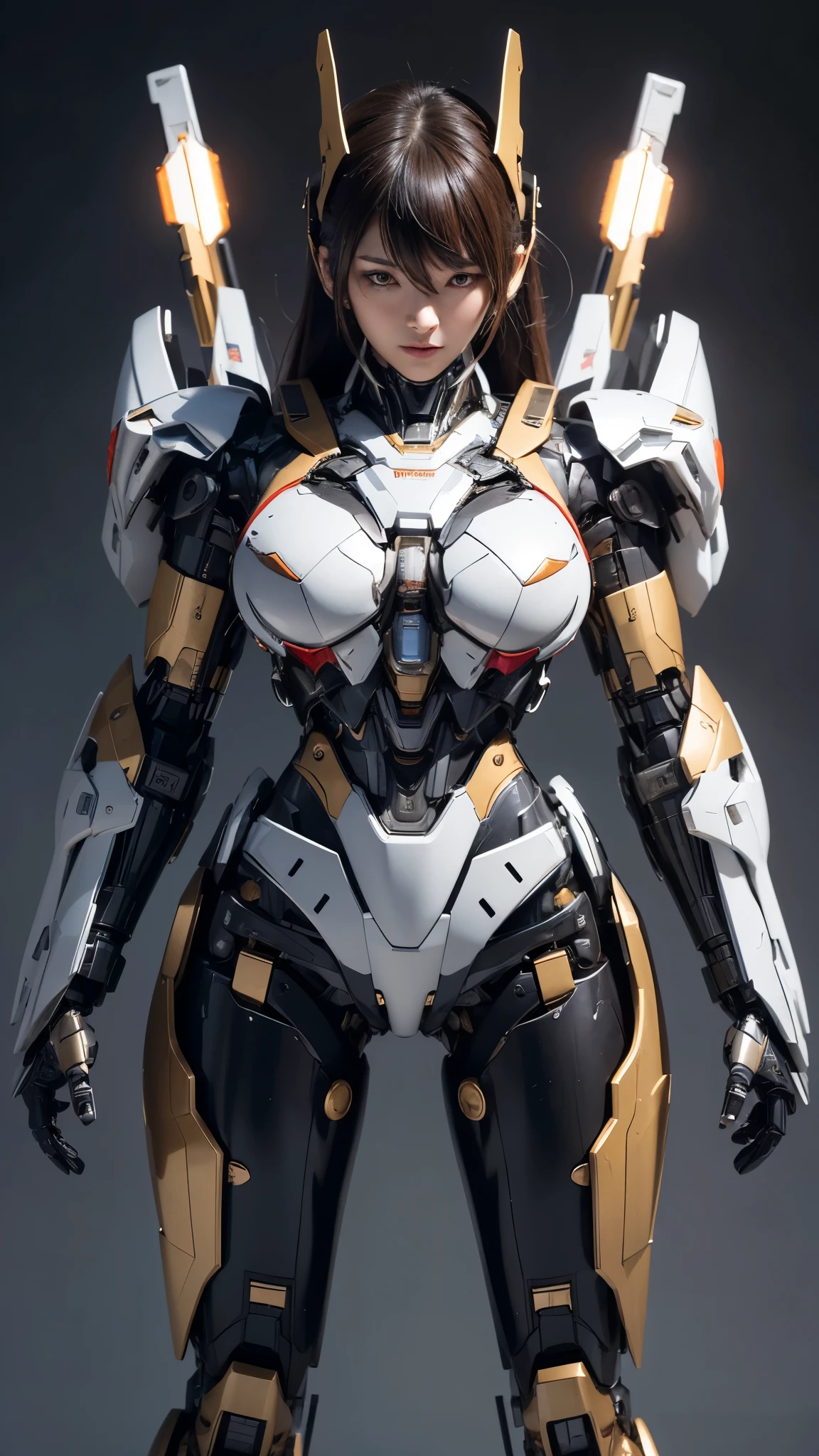 Textured skin, Super Detail, high details, High quality, Best Quality, hight resolution, 1080p, hard disk, Beautiful,(Super Heroine),Oppai Missile,beautiful cyborg woman,Mecha Cyborg Girl,Battle Mode,Girl with a Mecha Body,She wears a battle cyborg mech with a weapon,Fulll body Shot