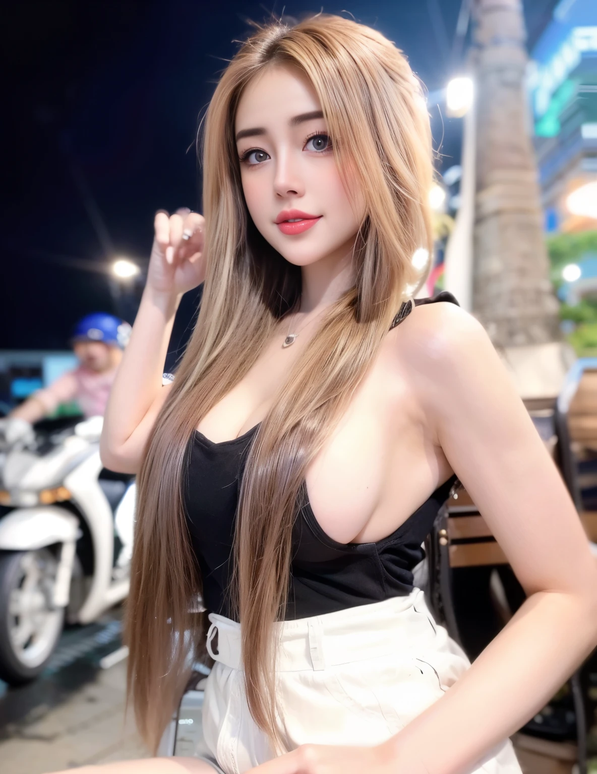 ((Best quality, 8k, Masterpiece :1.3)), Sharp focus :1.2, A pretty girl 24 years old with perfect figure :1.4, Slender abs :1.3, Raw photography、超A high resolution, full body, Ultra High Definition, (Photorealistic:1.4), Detailed Photo, Smiling, Sexy, Facing Camera, Close-up , (Photorealistic), (1girl), Beautiful Face, (Realistic Face),Beautiful Hairstyle, Realistic eyes, beautiful detail eyes, (realistic skin), beautiful skin, (sweater), absurd, attractive, ultra high resolution, ultra realistic, high definition, golden ratio,Good hands、10、high-reaster-piece、highest quality、head:1.3、((Hasselblad photo))、Fine Skin、crisp focus、(Light like a movie)、gentle lighting、Dynamic Ungle、[:(detailed face:1.2):0.2]、
Negative Pro,  Highly detailed face and skin texture, Detailed eyes, Double eyelid,masterpiece,super fine eyes,super fine hand, face zoom, perfect makeup,(Huge breasts that look like they might burst:1.1)