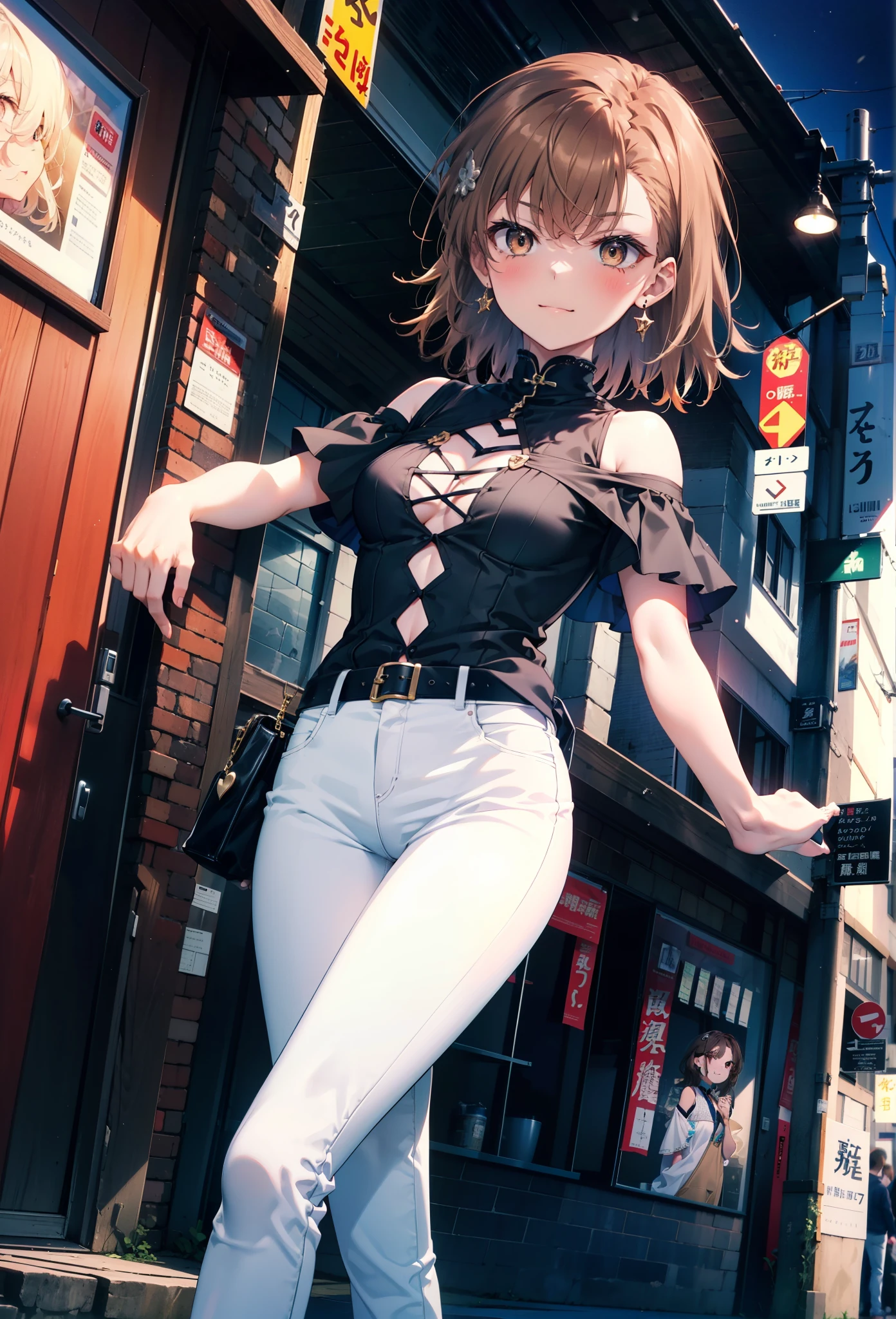 8k,highest quality,masterpiece,(((Pixel Perfect, 細部まin完璧))), 一people々in, 女の子1people々, Mycotrose, Brown eyes,Brown Hair,short hair,blush,Cold shoulder tops,Short sleeve,Skinny jeans,Stiletto heels,happy smile, smile, Open your mouth,whole bodyがイラストに入るように,Walking,night,Looking down from above,
break outdoors, Residential Street,crowd, people々々々々々,
break looking at viewer, whole body,
break (masterpiece:1.2), highest quality, High resolution, unity 8k wallpaper, (shape:0.8), (Beautiful details:1.6), Highly detailed face, Perfect lighting, Highly detailed CG, (Perfect hands, Perfect Anatomy),