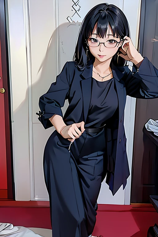 highest quality、masterpiece、High sensitivity、High resolution、One Woman、Glasses、In a suit、