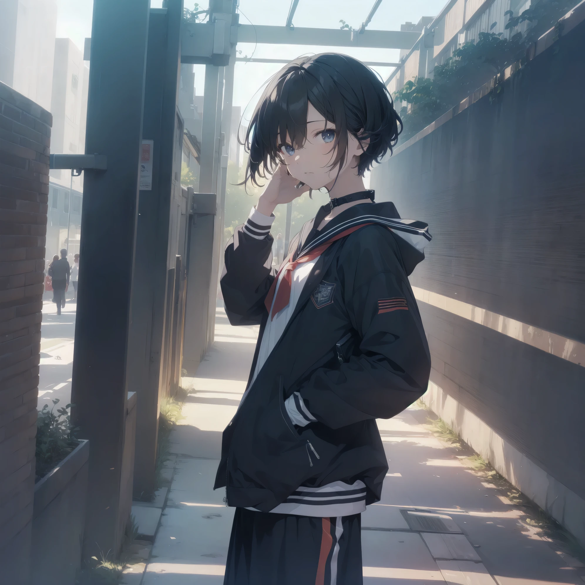 ultra-absurdres-Top quality by artist God, ultra-detailed, high resolution, anime moe artstyle, best anime 8k konachan wallpaper, pixiv contest winner, pool:2810, perfect anatomy,break, 1girl, (Please draw a girl walking sleepily to school alone. )break,(Solo,little female, 13-year-old:1.3),Full limbs, complete fingers,a junior high school student, (very short hair), short cut, flat chest, , small butt, small black eyes, beautiful detailed eyes, well-proportioned iris and pupils, expressive eyes, highres detailed hair, soft expression, salor school_uniform, sailor collar, serahuku, bow, pleated skirt,(Detailed Lighting), (Detailed background), in the School commute route. break,super detailed skin, Best cinematic lighting powered by famous artist, 8k,beauty illustration,photoshop_(medium),very aesthetic,break,((artist:tsuda_nanafushi )), artist:clamp ,artist:carnelian ,artist:kantoku ,
