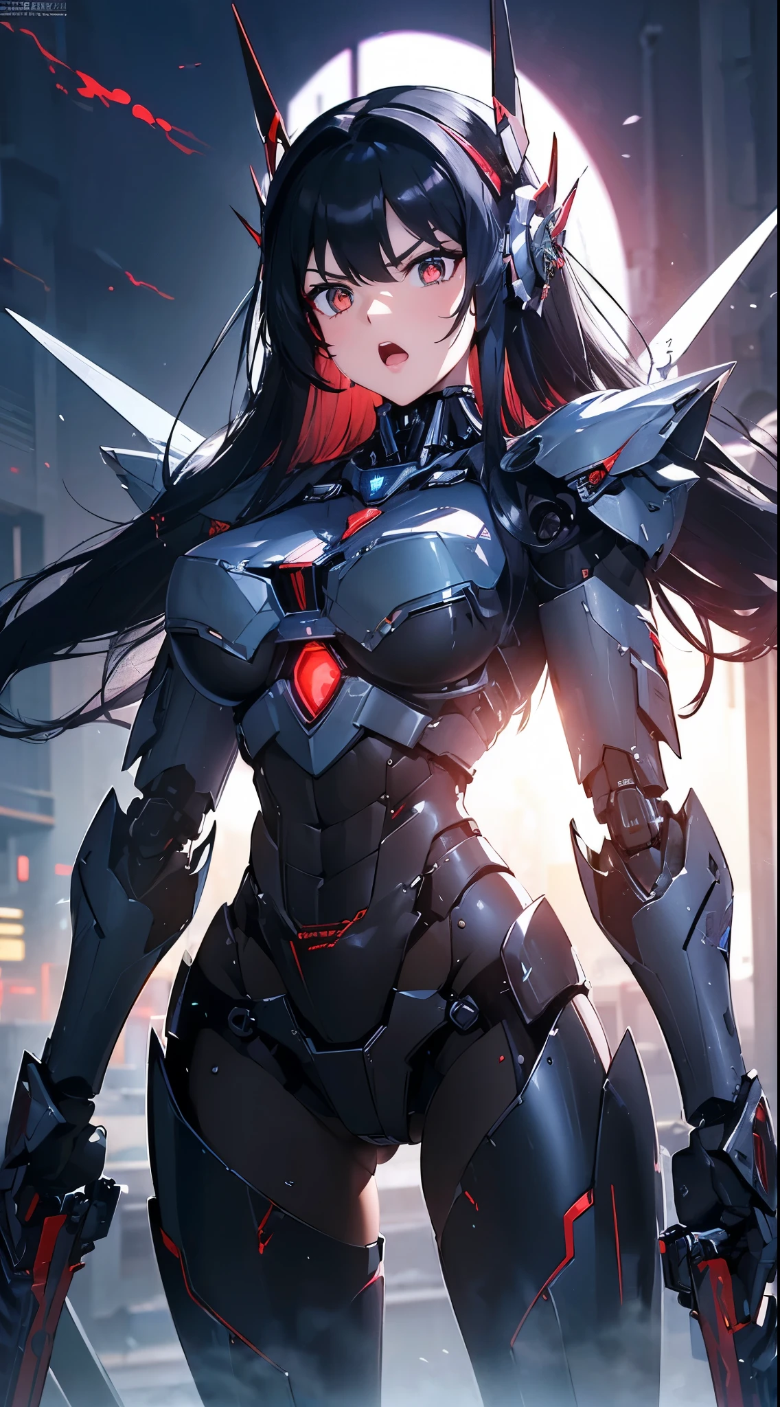 Machine eyes glowing red、Get angry、Close your mouth