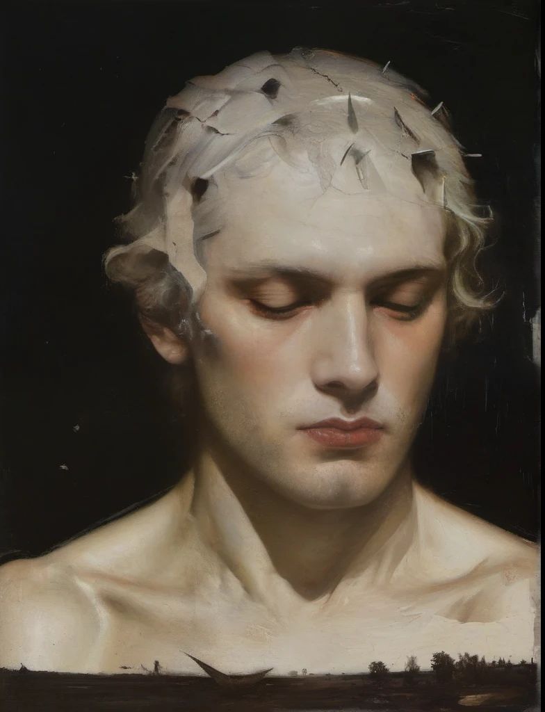 James Gurney, Surrealist art , dream-like, Mysterious, Provocative, symbolic, Complex, detailed,, (Gothic but very beautiful:1.4), (masterpiece, highest quality:1.4) , Nicola Samori Style, Laputa, Beautiful male face