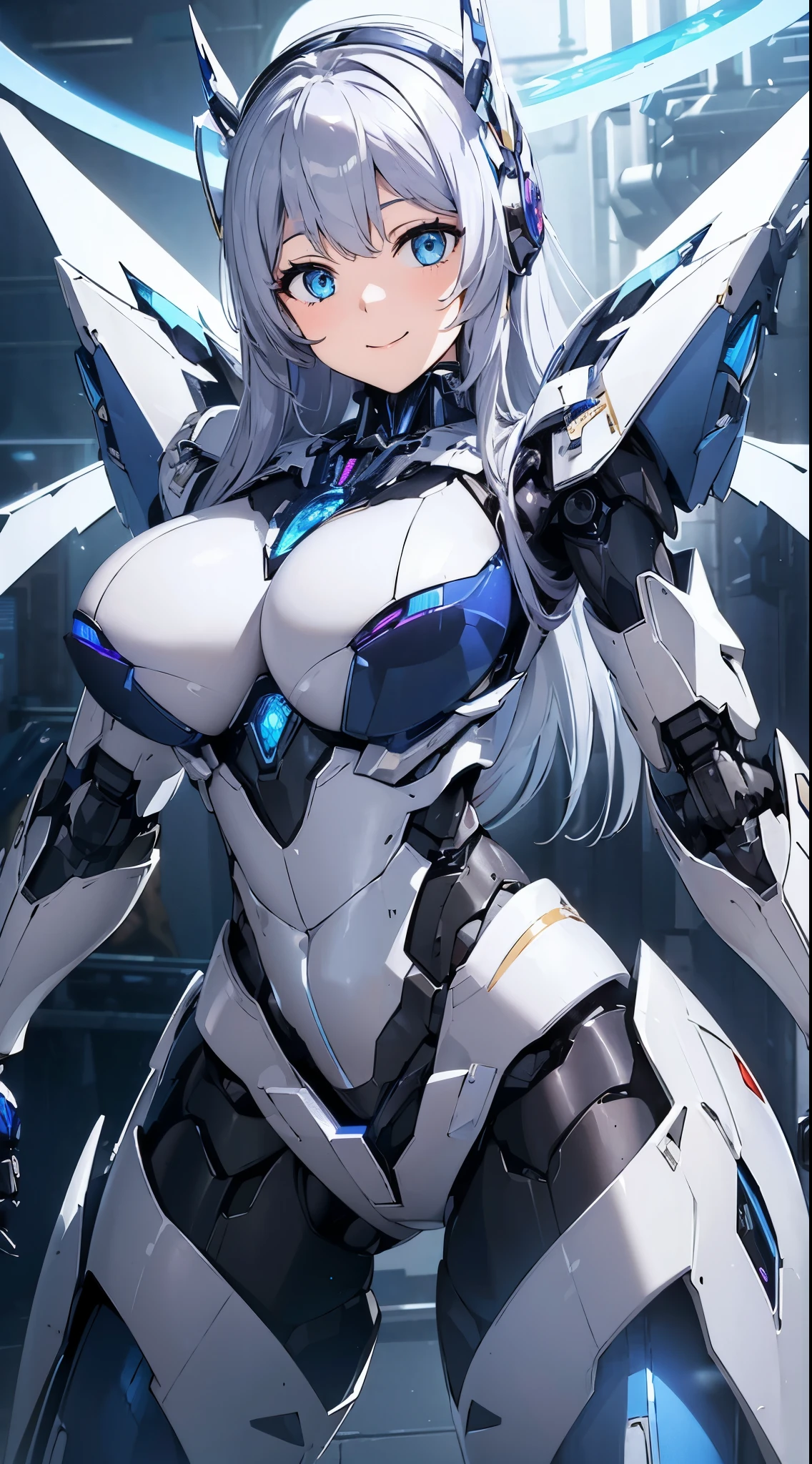 Blue shining mechanical eyes、A kind smile
