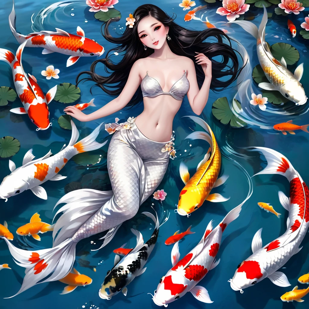 Fishtail Mermaid,Big koi,Lots of koi,Koi fish of different colors and styles、Four white koi carps,Polka dot five color koi、Orange Gold Koi、Red and white koi、Meikai light yellow brocade,Peach Blossom,avatar