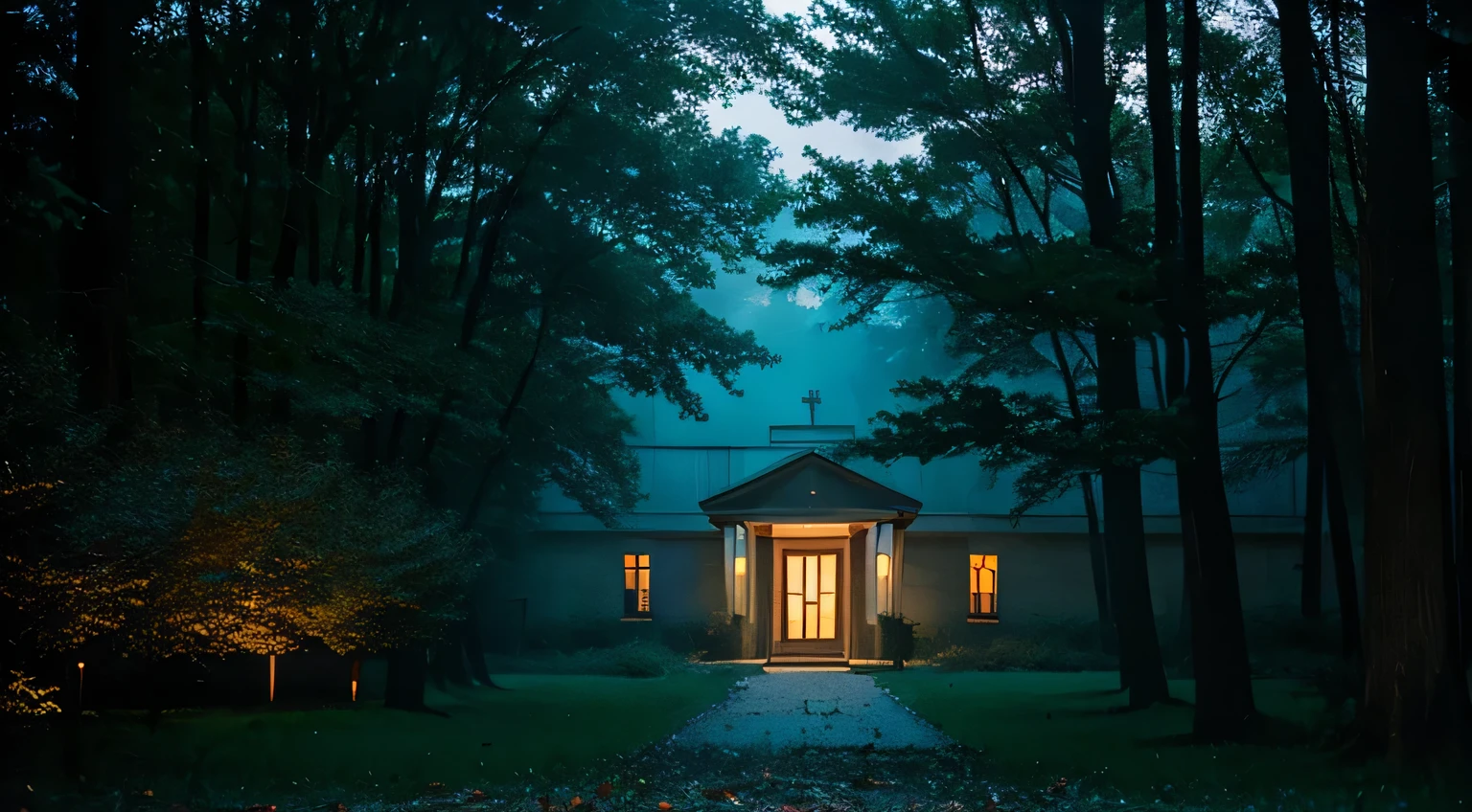 Abandoned hospital in the woods、Enveloped in the darkness