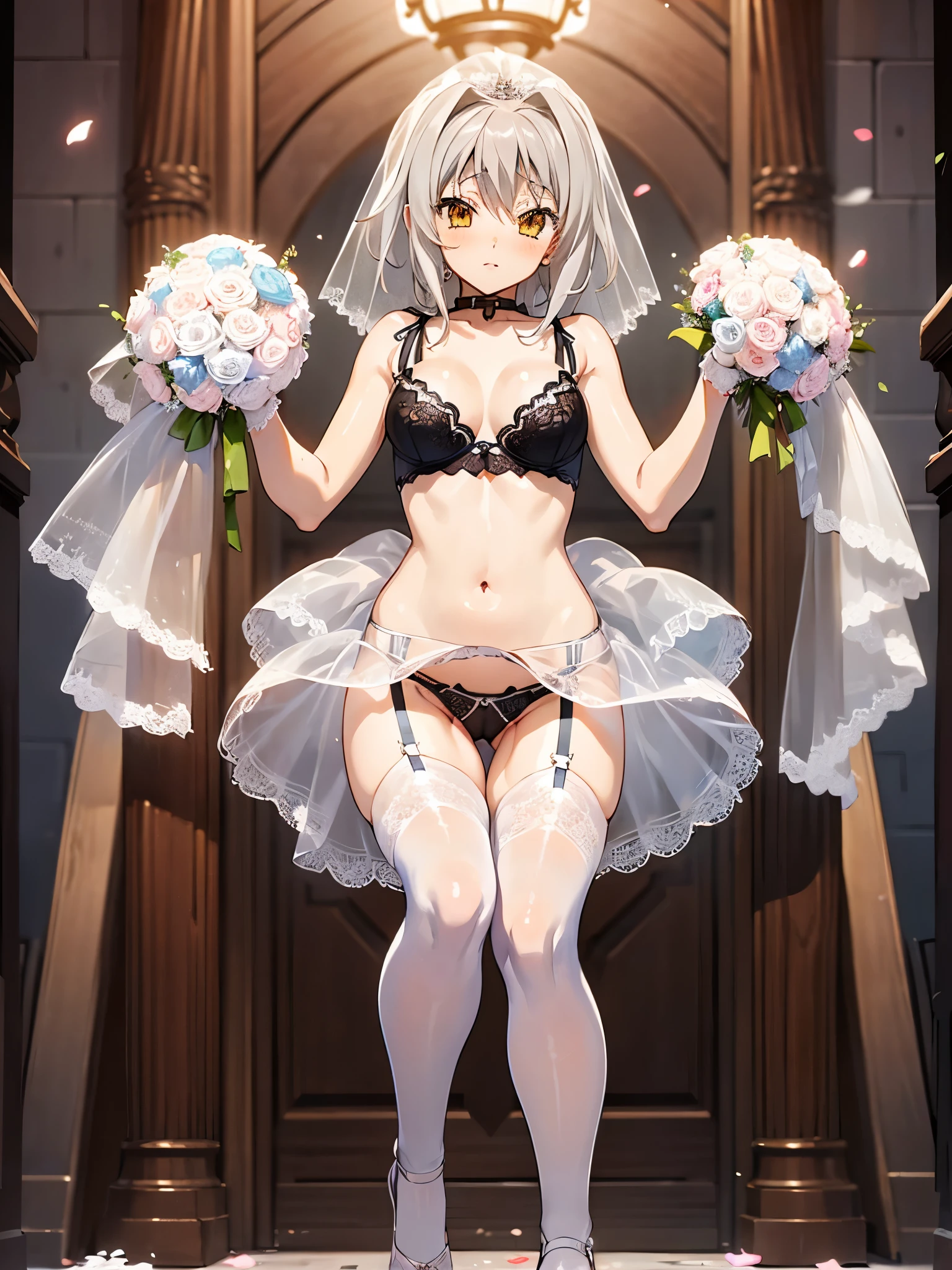 NSFW,koneko toujou (dxd),Gray Hair,short hair,(Wedding Lingerie:1.5),(Perfect hands),(Perfect Anatomy),(masterpiece),(highest quality)