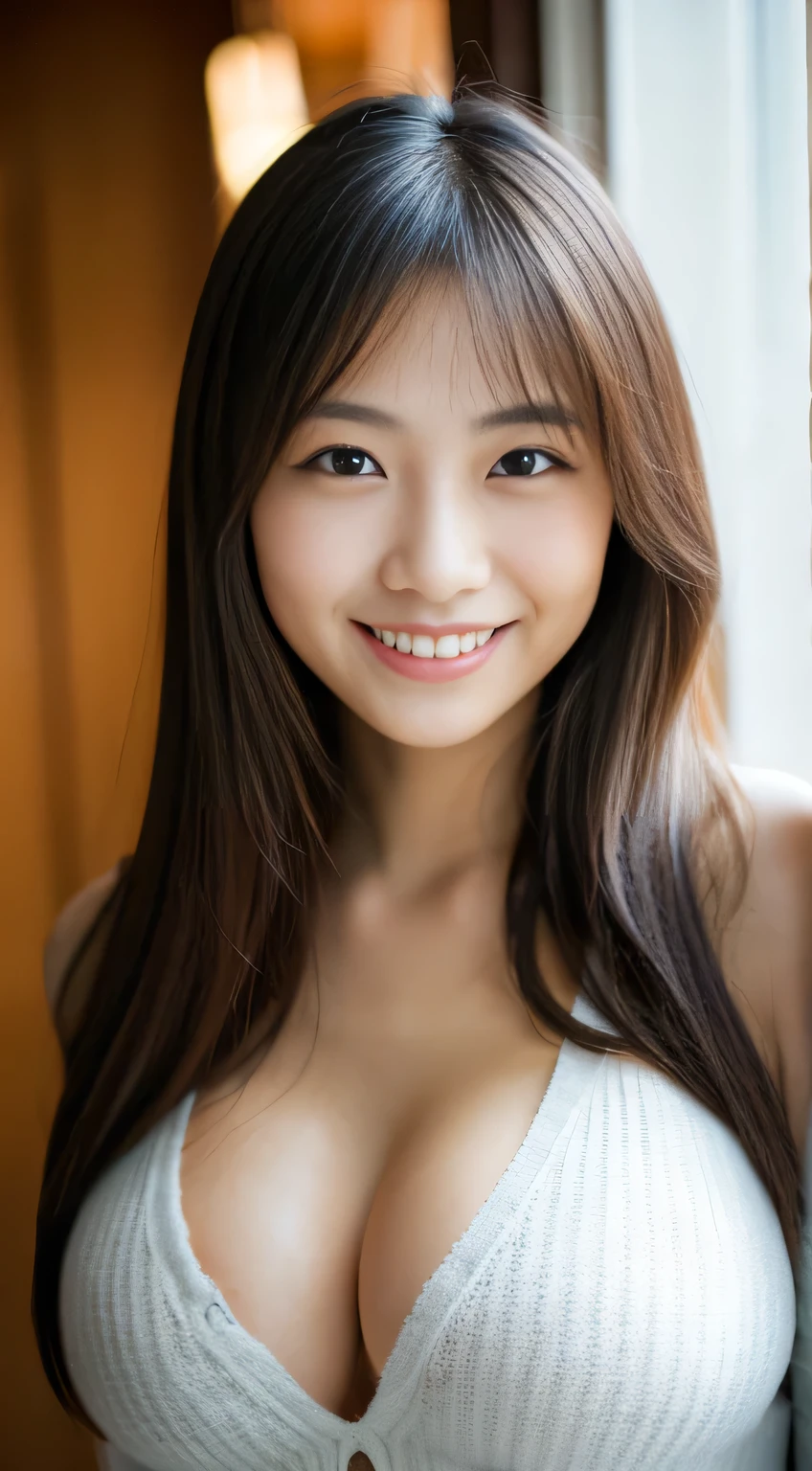 masterpiece,best quality,(Japanese ),((Beautiful girl)),cleavage,indoor,(perfect body beauty:1.2),(shy smile),beautiful teeth,