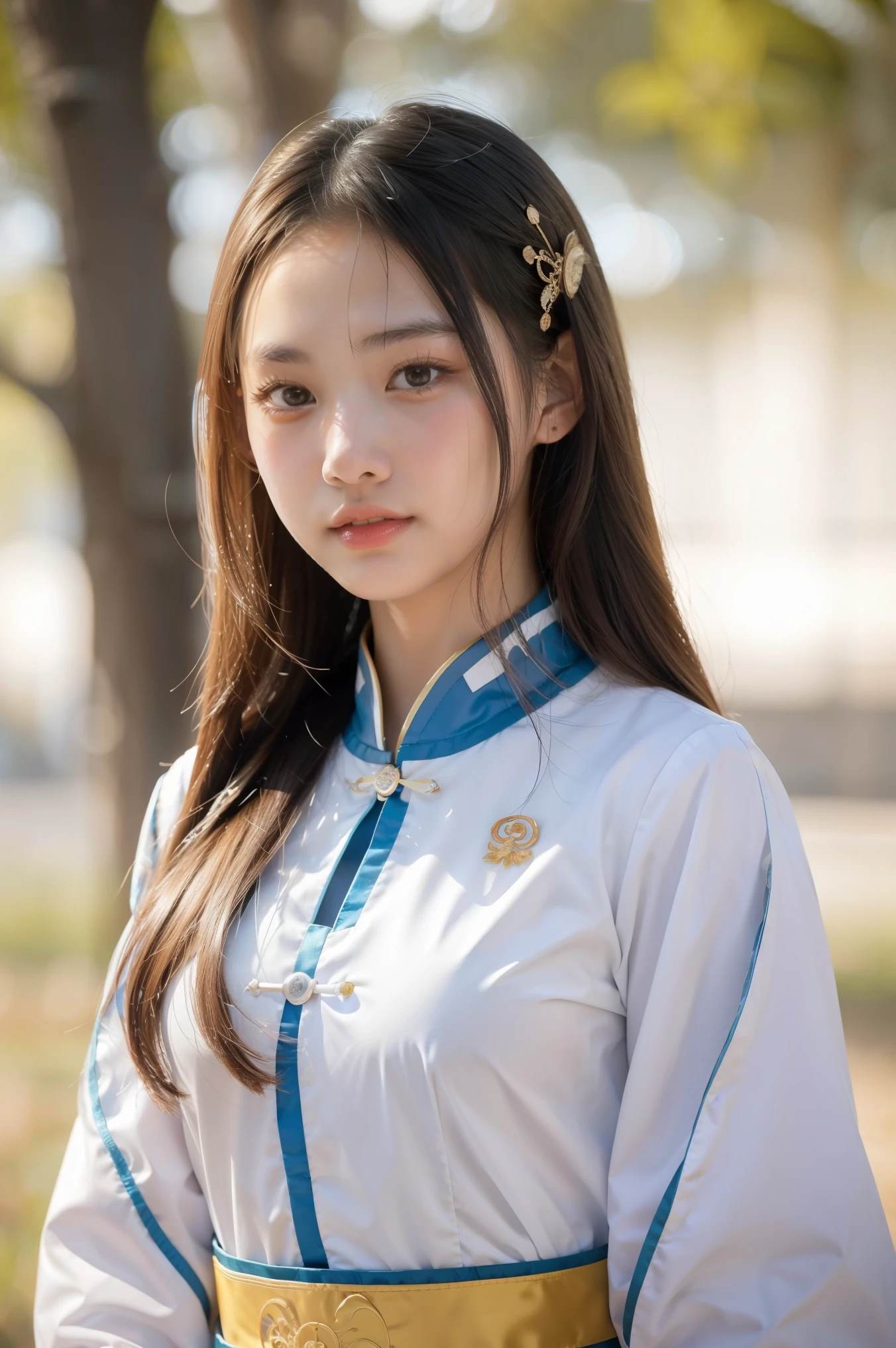 A girl, ancient Chinese costume, whole body, sunshine, clear face, clean white background, masterpiece, super detail, epic composition, ultra HD, high quality, extremely detailed, official art, uniform 8k wallpaper, super detail, 32k