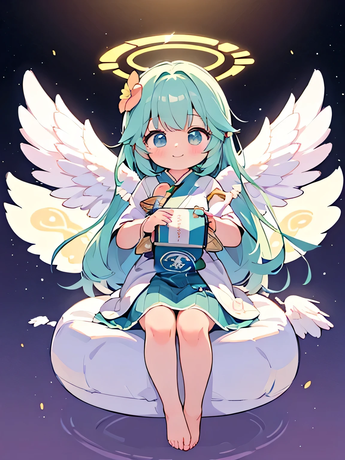 Masterpiece, Best quality, amazing beauty, [[3D]], 4K,Lady God，god々Shii,cute,Angel Halo,smile,,It has wings、Healing,cute,Ochame,fullbody,Floating，
