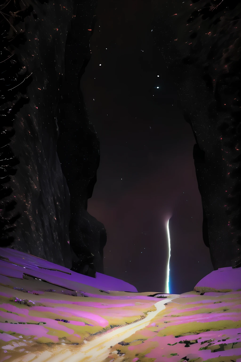 (best quality, vivid colors, 4k, highres, masterpiece:1.2), ultra-detailed, (realistic, photorealistic, photo-realistic:1.37), HDR, UHD, studio lighting, extreme detail description, professional, bokeh, dark desert scene, mysterious blue lightning striking the top of a UFO, sharp black mountain in the middle of the desert.