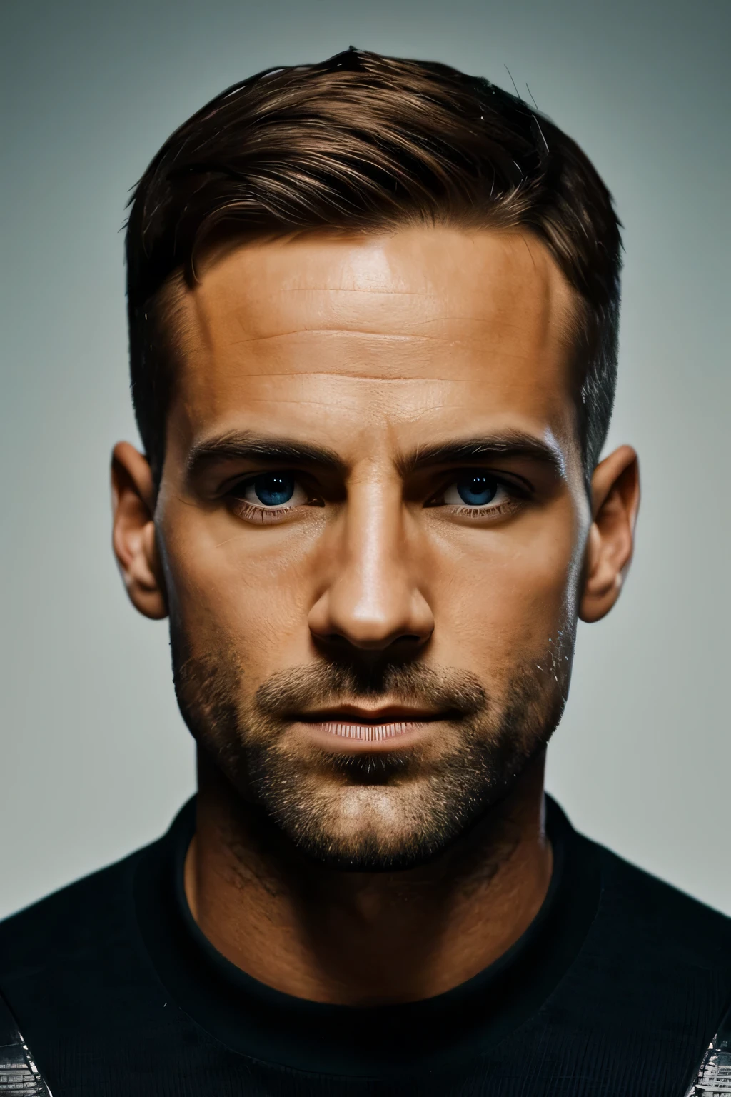 35 jahre alter mann, man, men, distinctive facial features, shorthair, dunkler hintergrund, ernster blick, deutsch, neutraler Hintergrund, scharfe Konturen, ((4k)), detailed