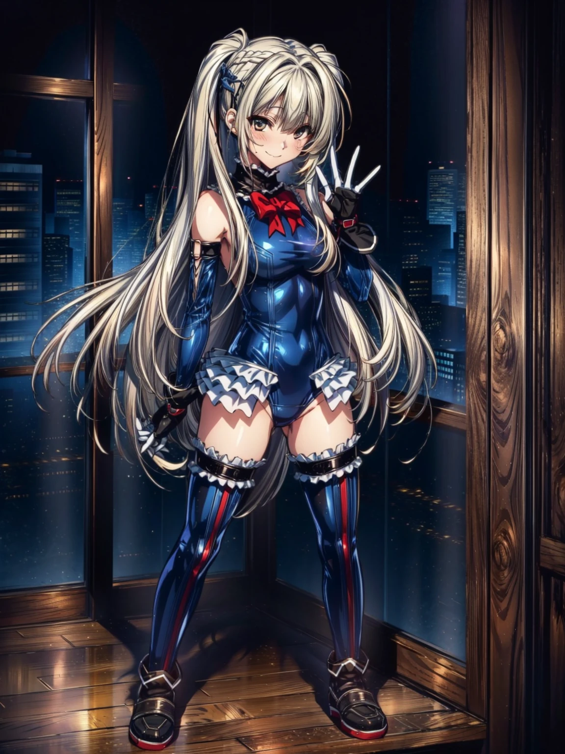 best masterpiece, ultra detailed, best quality, sharp focus, 12K, super high resolution picture, big tits,4K,Perfect Anatomy, highest quality, Marie Rose,Wicked Smile,Provocative attitude
,,Wicked Smile,Anime Style,(Ruffled swimsuit, Knee socks, Removed sleeve), (Anime Style:1.4) ,
,(White fingers:1.1,Black gloves),
Hollow Eyes,,1 Girl、(In the research facility),,(very long hair:1.6),(full body:1.4),