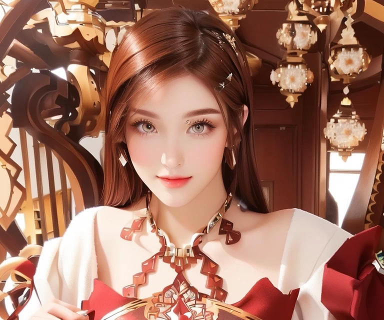 Reddish brown hair、Straight Hair、Half Caucasian and half Oriental、The eyes are large、Add makeup to make your eyes look bigger