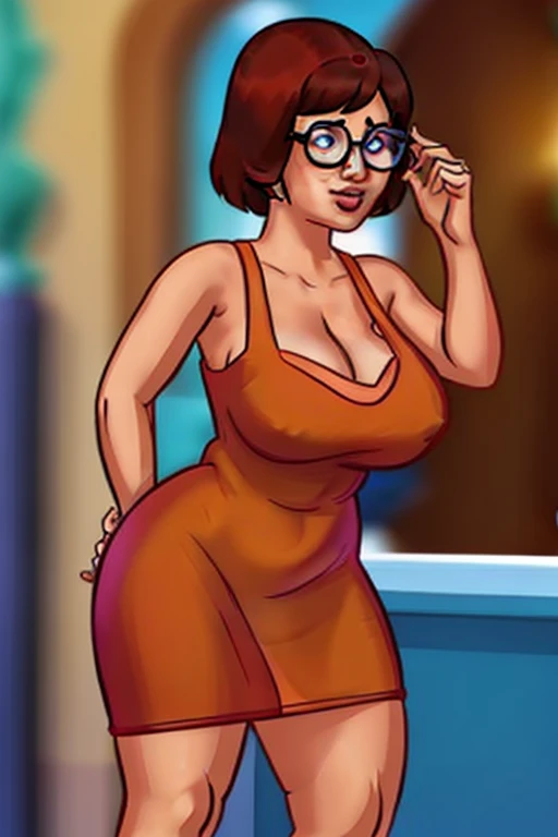 Velma com vestido curto mostrando sua bucetinha molhadinha fudida pelo o Scooby doo de quatro