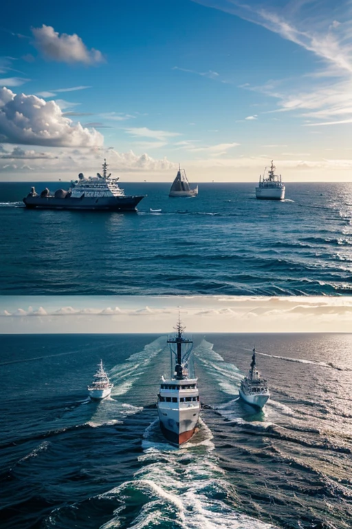 beautiful sea with ships going beyond the horizon