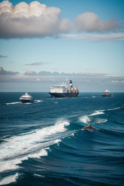 beautiful sea with ships going beyond the horizon