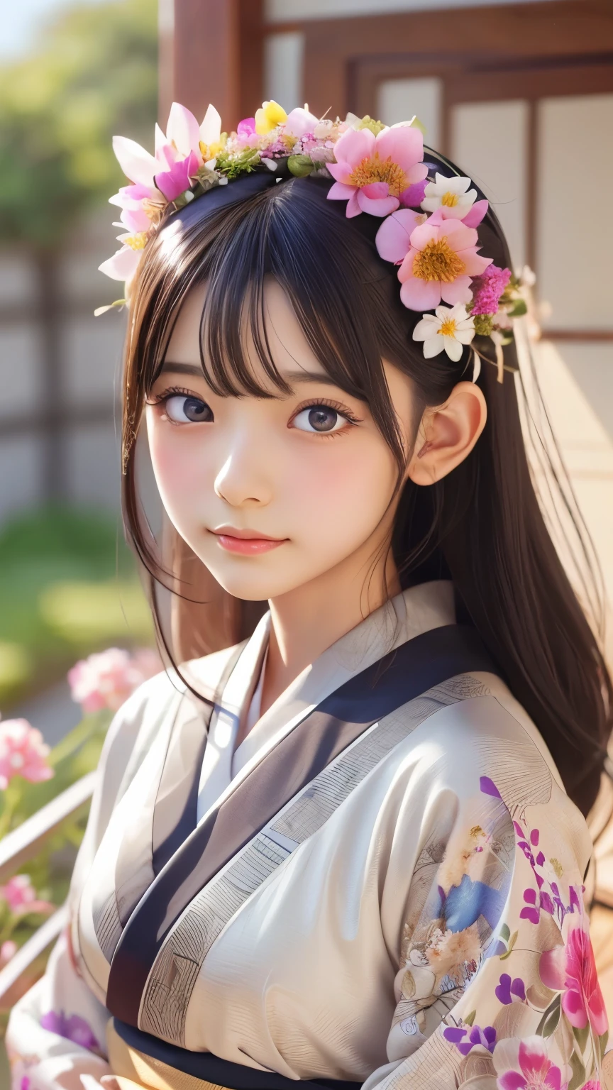 Arabian woman in kimono with flowers on her head, Beautiful digital artwork, Beautiful digital illustrations, Beautiful digital painting, Gorgeous digital painting, Gweiz-style artwork, Photorealistic anime girl rendering, Smooth anime CG art, Beautiful digital art, Amazing digital art with great detail, Amazing digital illustrations, Detailed digital anime art, April Rendering, Beautiful anime portraits